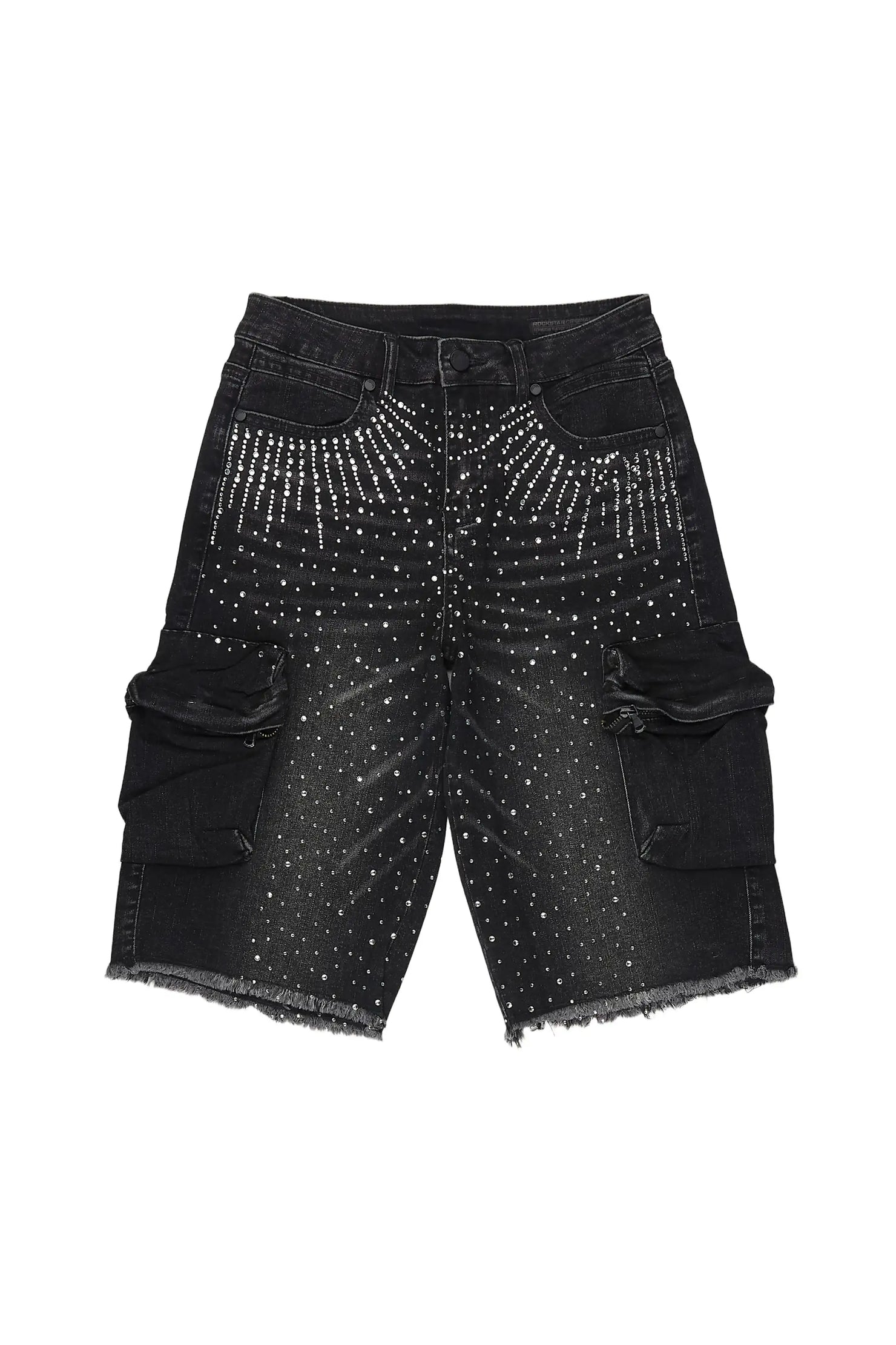 Boys Grand Black Wash Rhinestone Jort