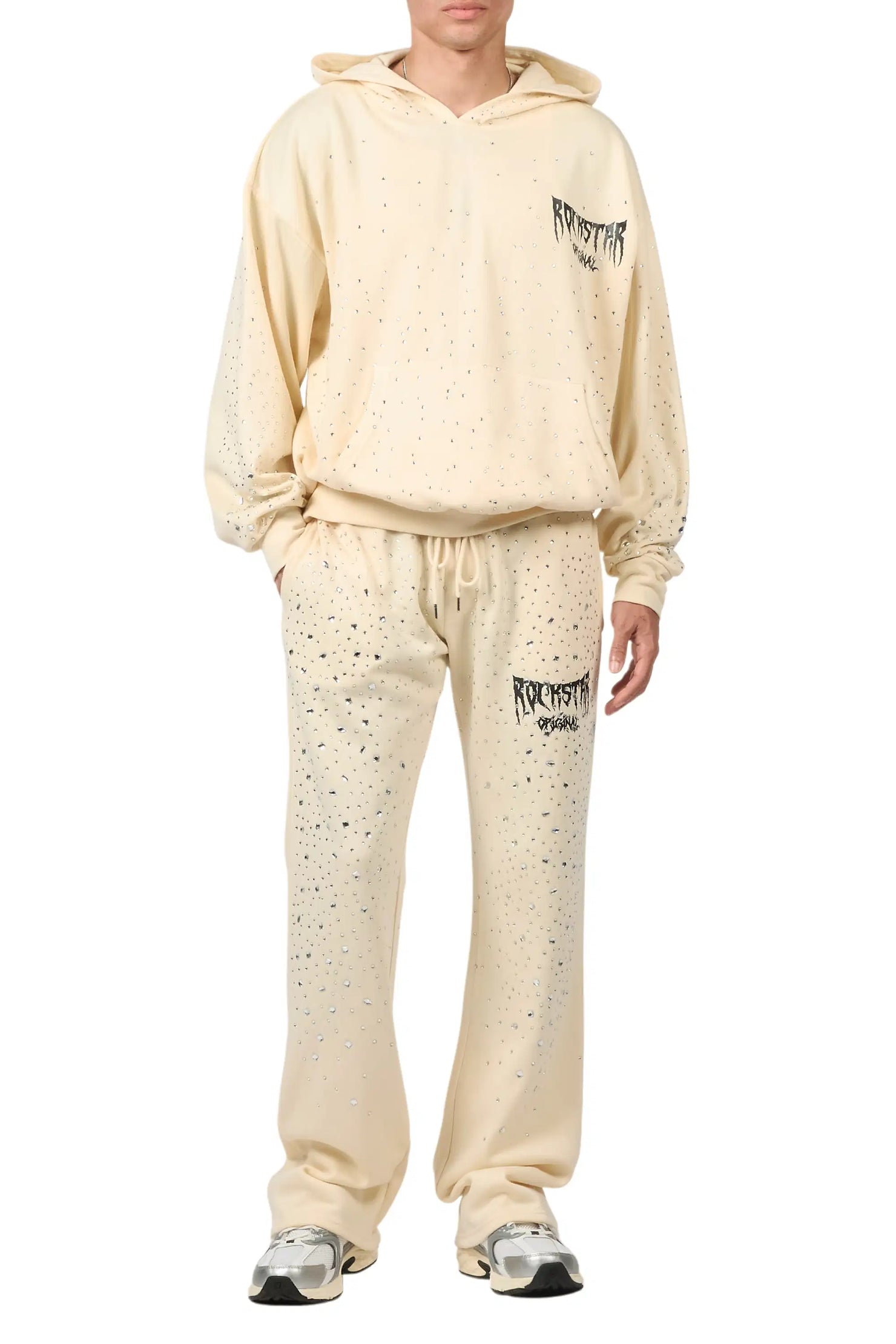 Twinkle Sand Rhinestone Hoodie Relaxed Track Set