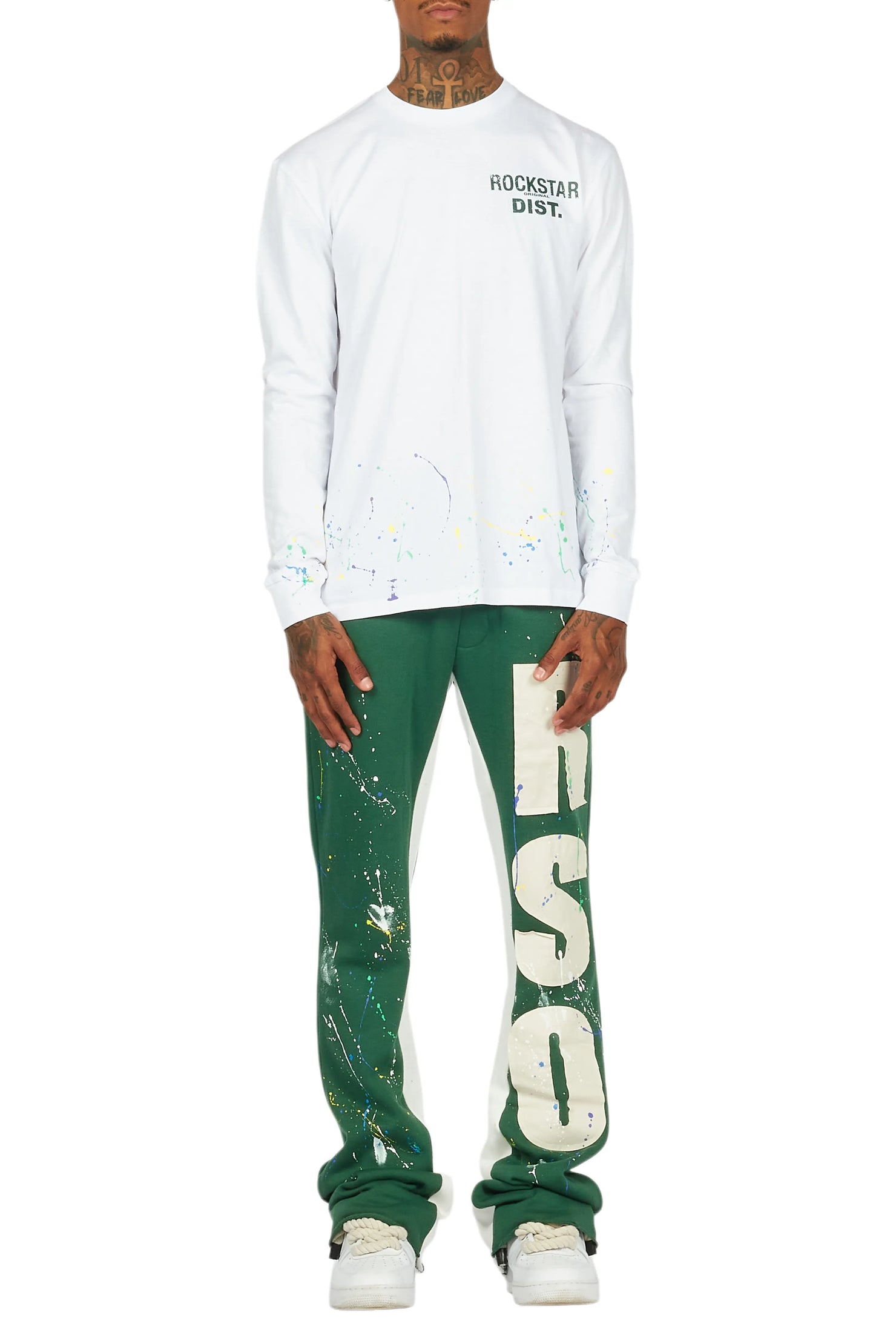 Bert White/Green Long Sleeve T-Shirt/Baggy Pant Set