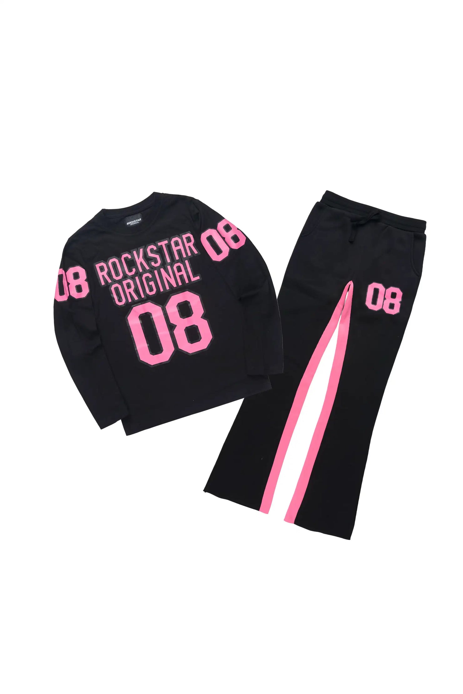 Girls Gaiea Black/Pink Long Sleeve Tee Stacked Track Set