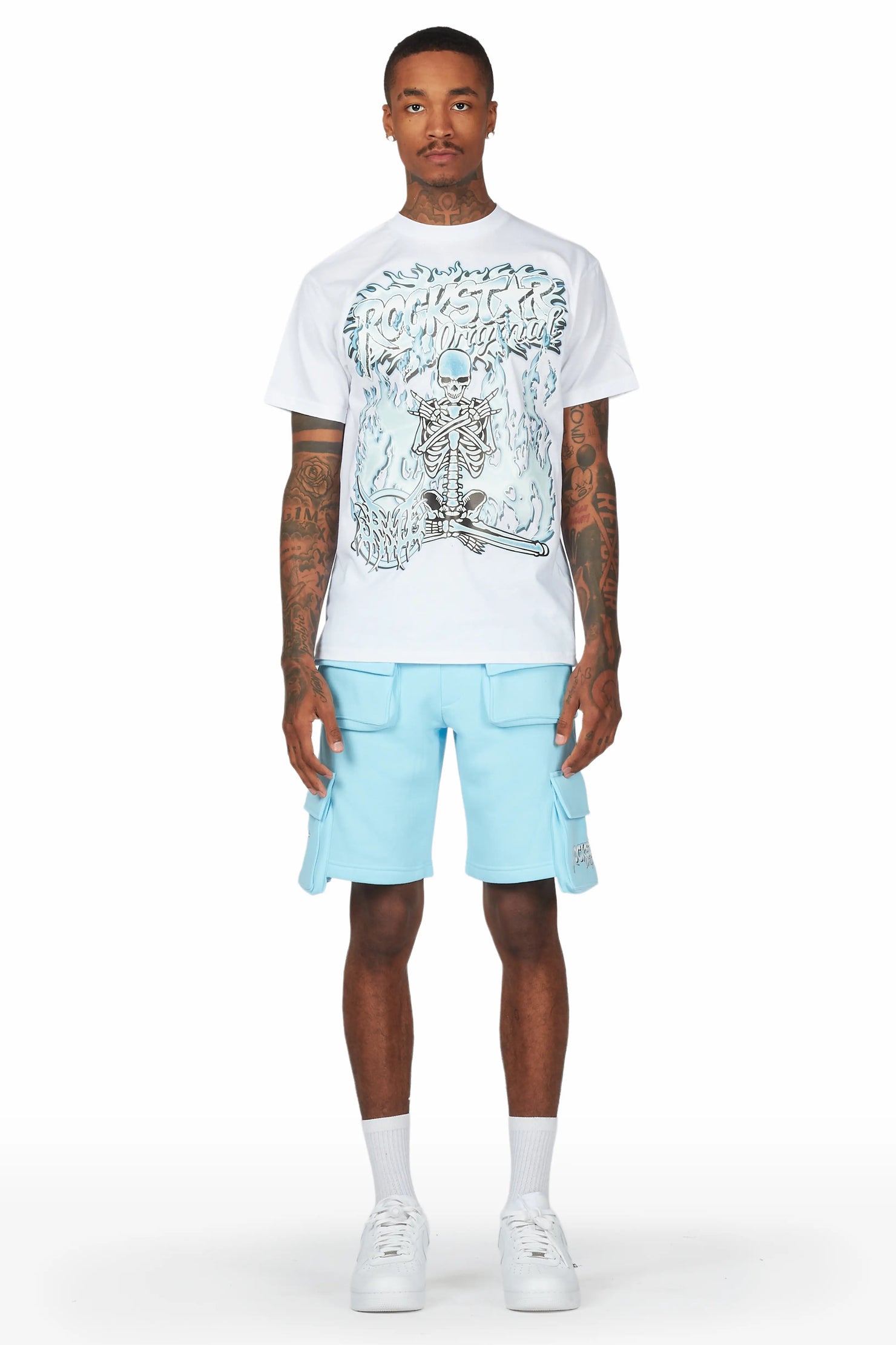 Yoga White/Blue T-Shirt Short Set