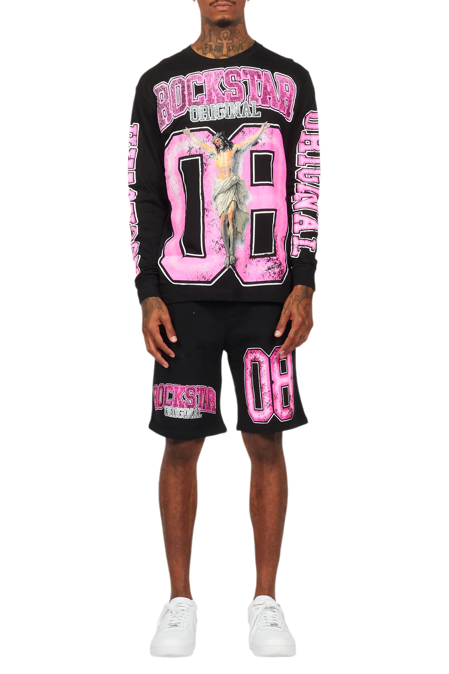 Fields Black/Pink Long Sleeve T-Shirt Short Set