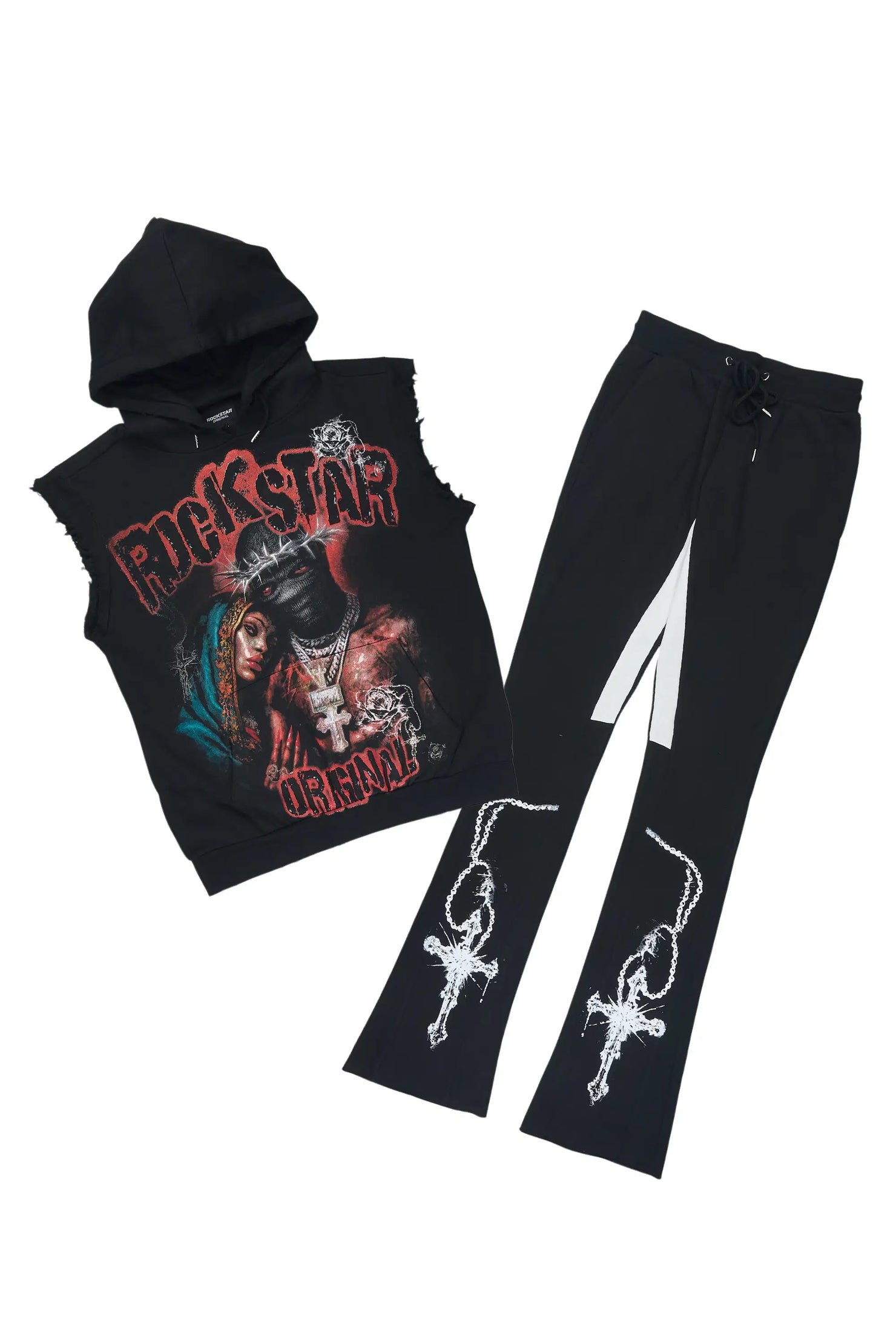 Vontae Black/Red Cut Sleeve Hoodie/Stacked Flare Track Set