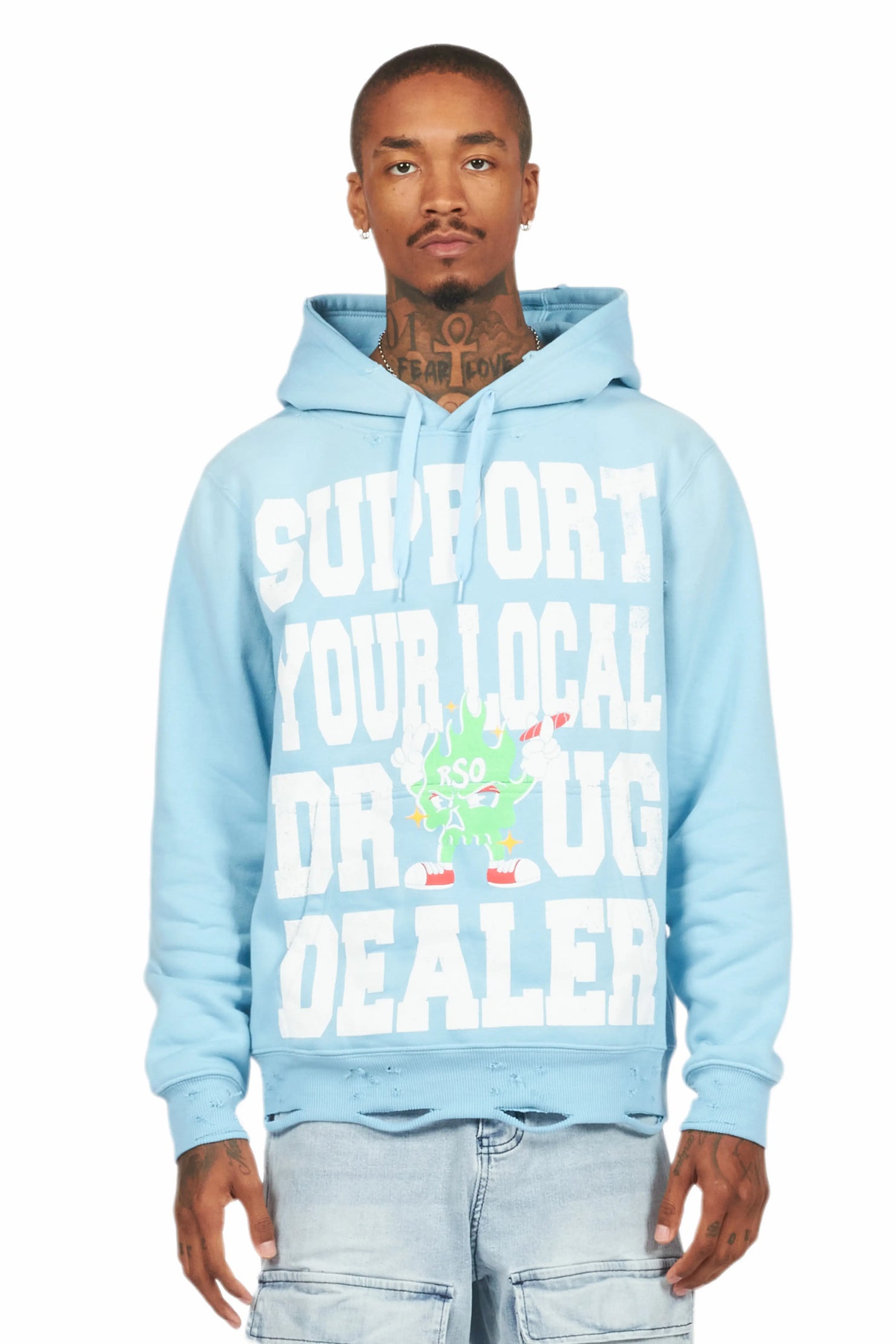 Tarl Baby Blue Distressed Graphic Hoodie