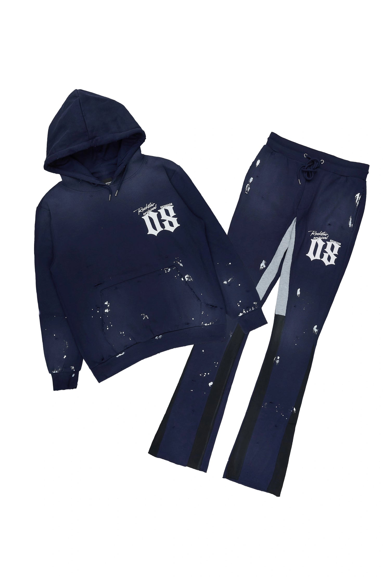 Raze Navy Hoodie/Stacked Flare Pant Track Set