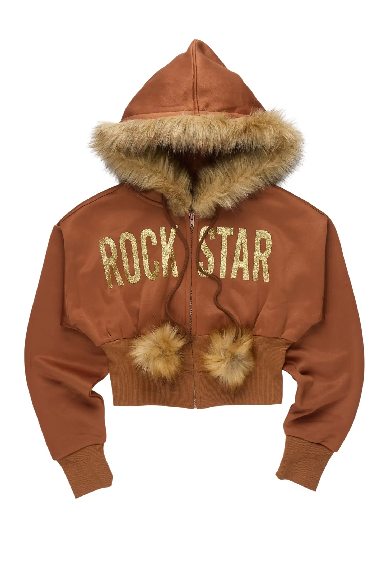 Felecia Brown Zip Up Hoodie With Fur Hood