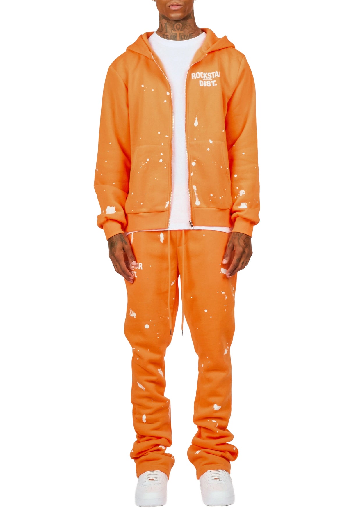 Zip Up Orange Raffer Hoodie/Stacked Track Set