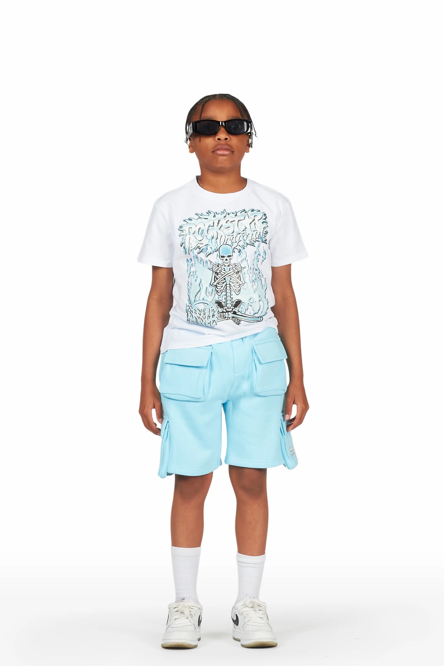 Boys Yoga White/Blue T-Shirt Short Set