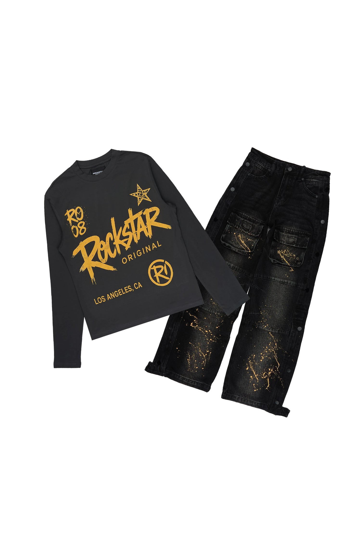 Boys Zeus Charcoal/Dark Grey Long Sleeve T-Shirt Baggy Jean Set