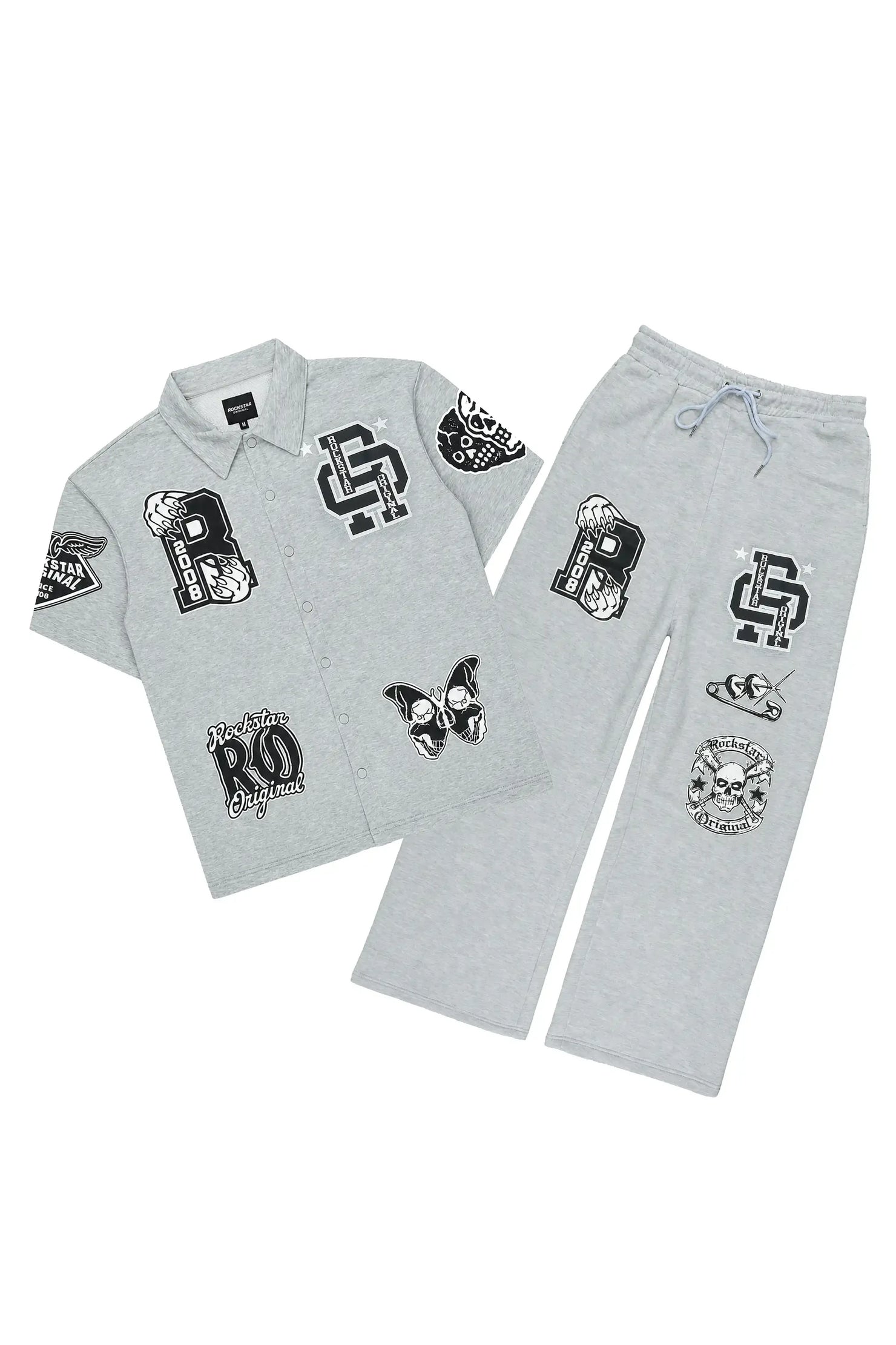 Igor Heather Grey Crop Boxy Shirt/Fleece Baggy Track Set