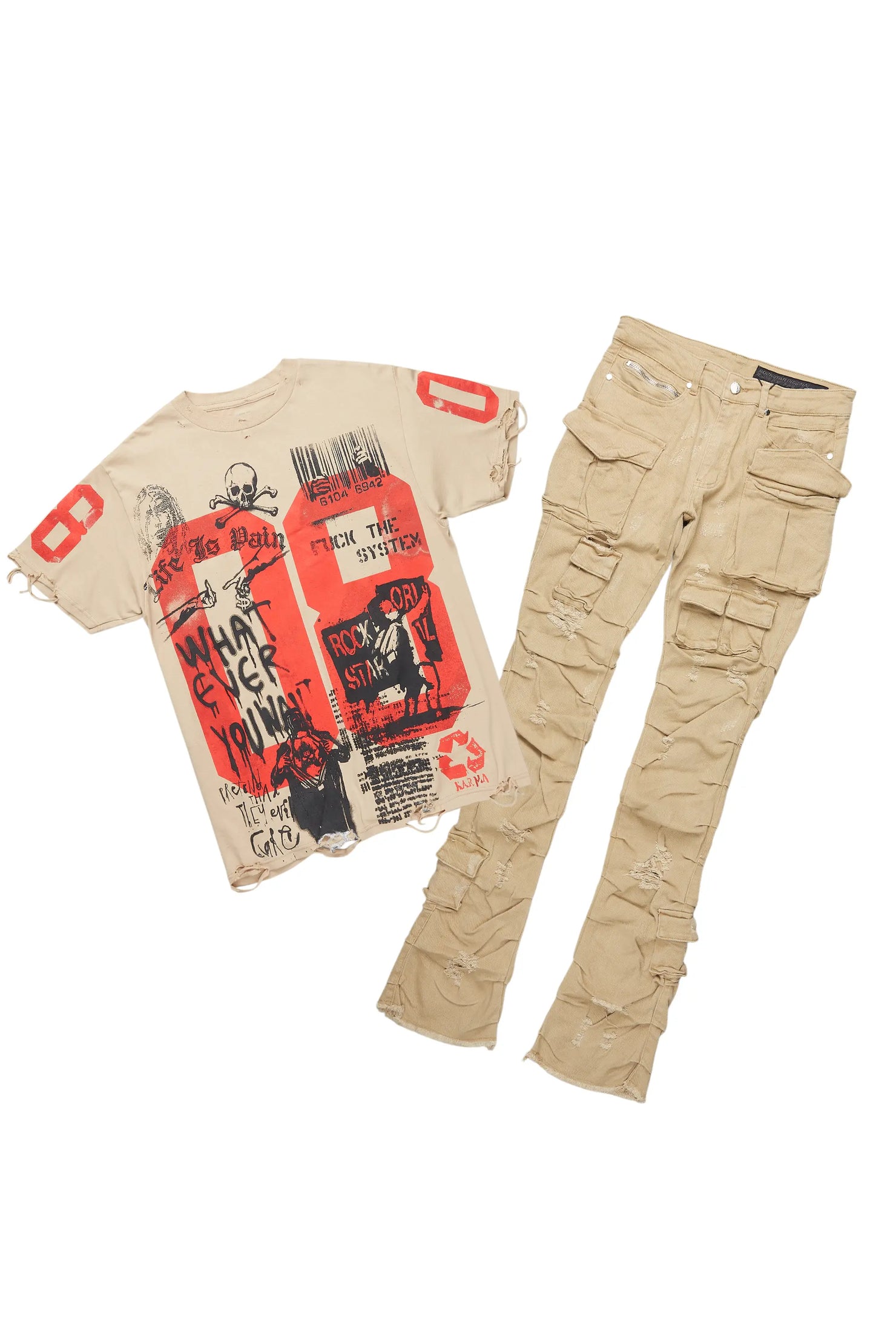 Grill Beige T-Shirt/Stacked Flare Jean Bundle