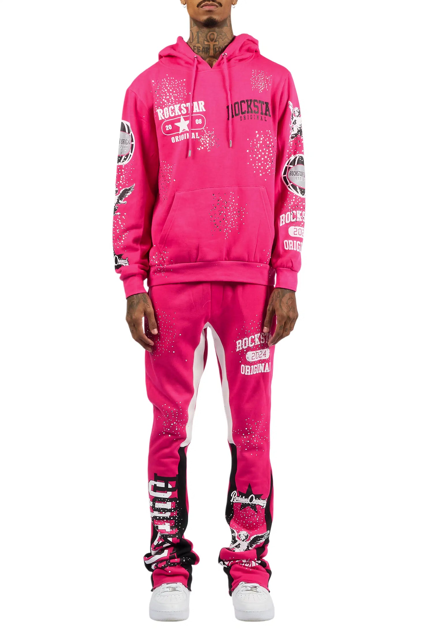 Gutta 2.0 Fuchsia Rhinestone Hoodie/Stacked Flare Track Set