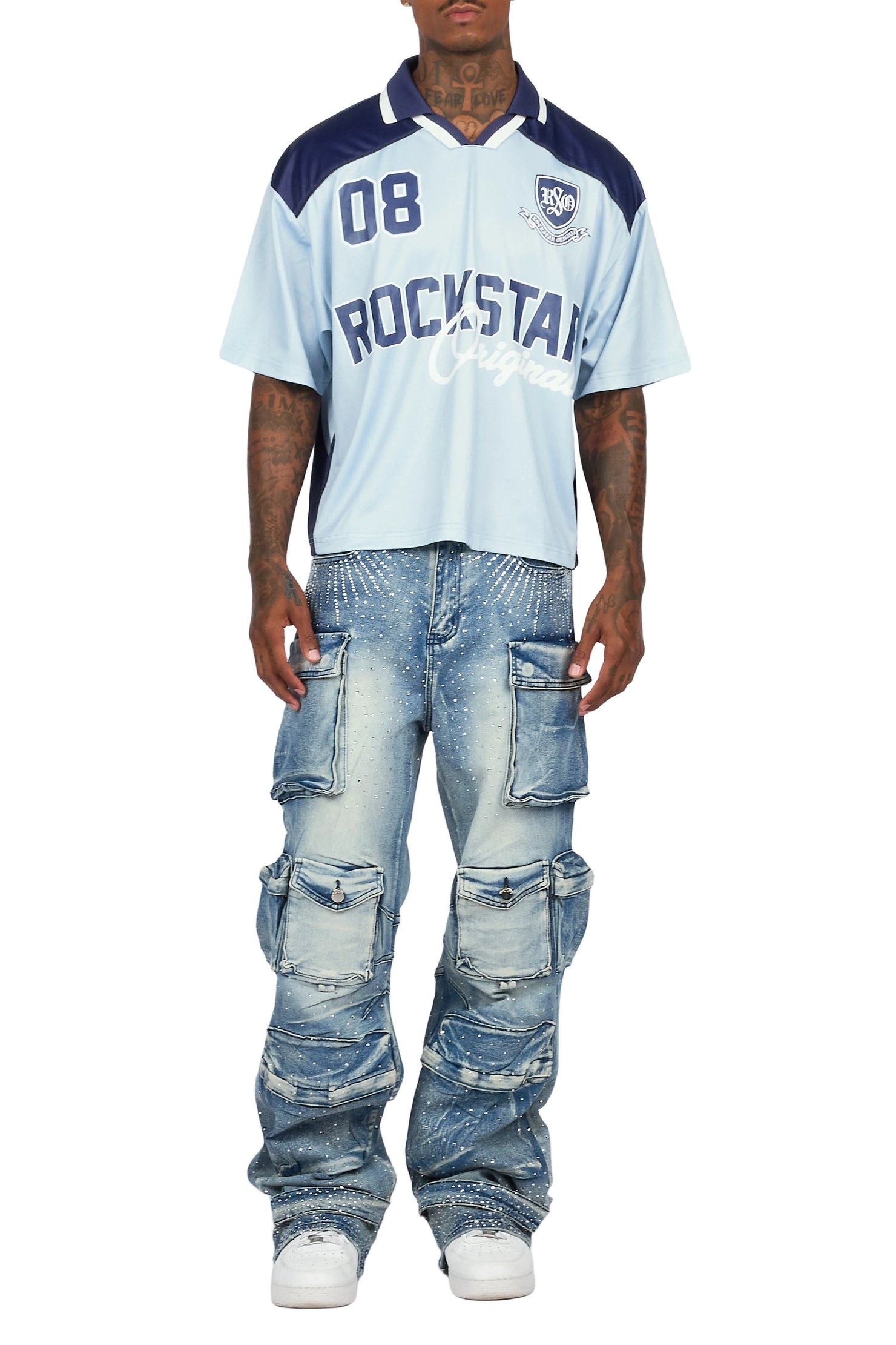 Keoni Light Blue Rhinestone Baggy Fit Jean