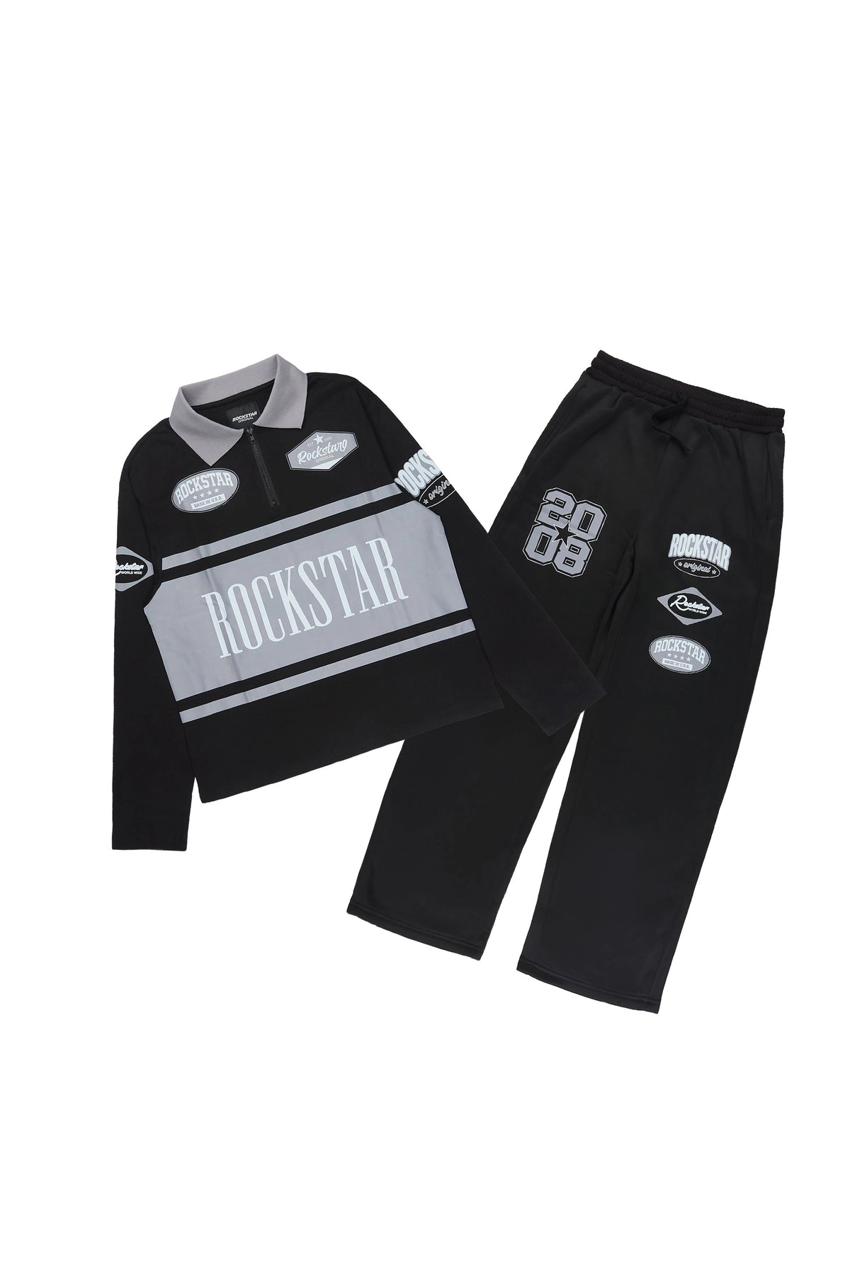 Boys Verseny Black Long Sleeve Polo Track Set