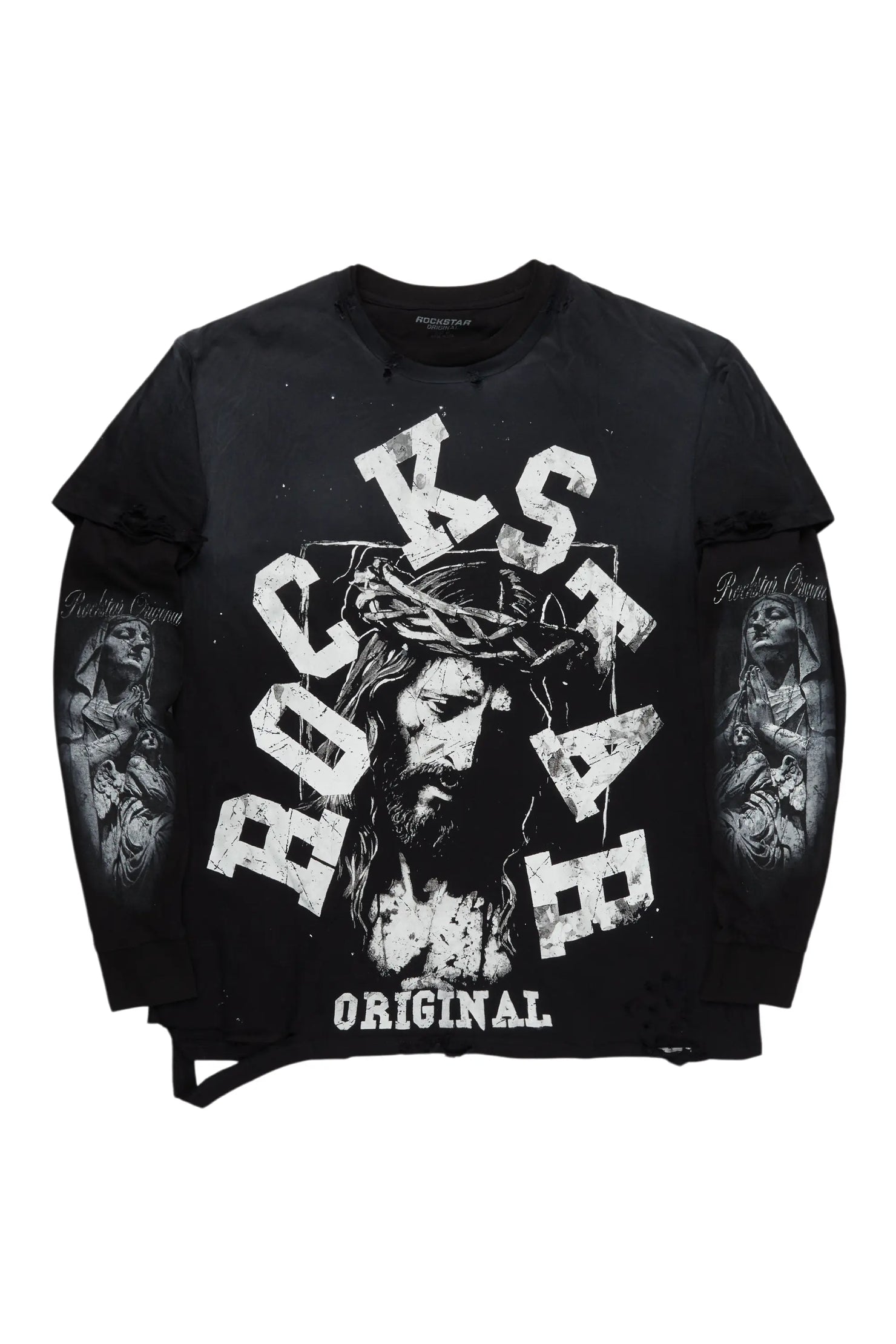 Alfred Black Double Layer Long Sleeve Graphic T-Shirt
