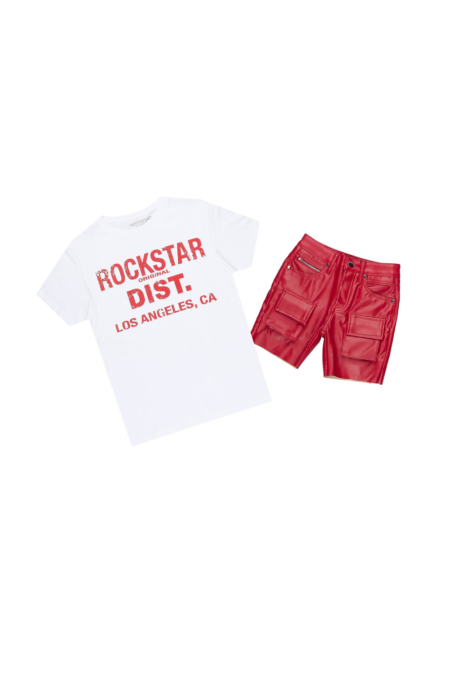 Girls Jakha Red T-Shirt Faux Leather Short Set