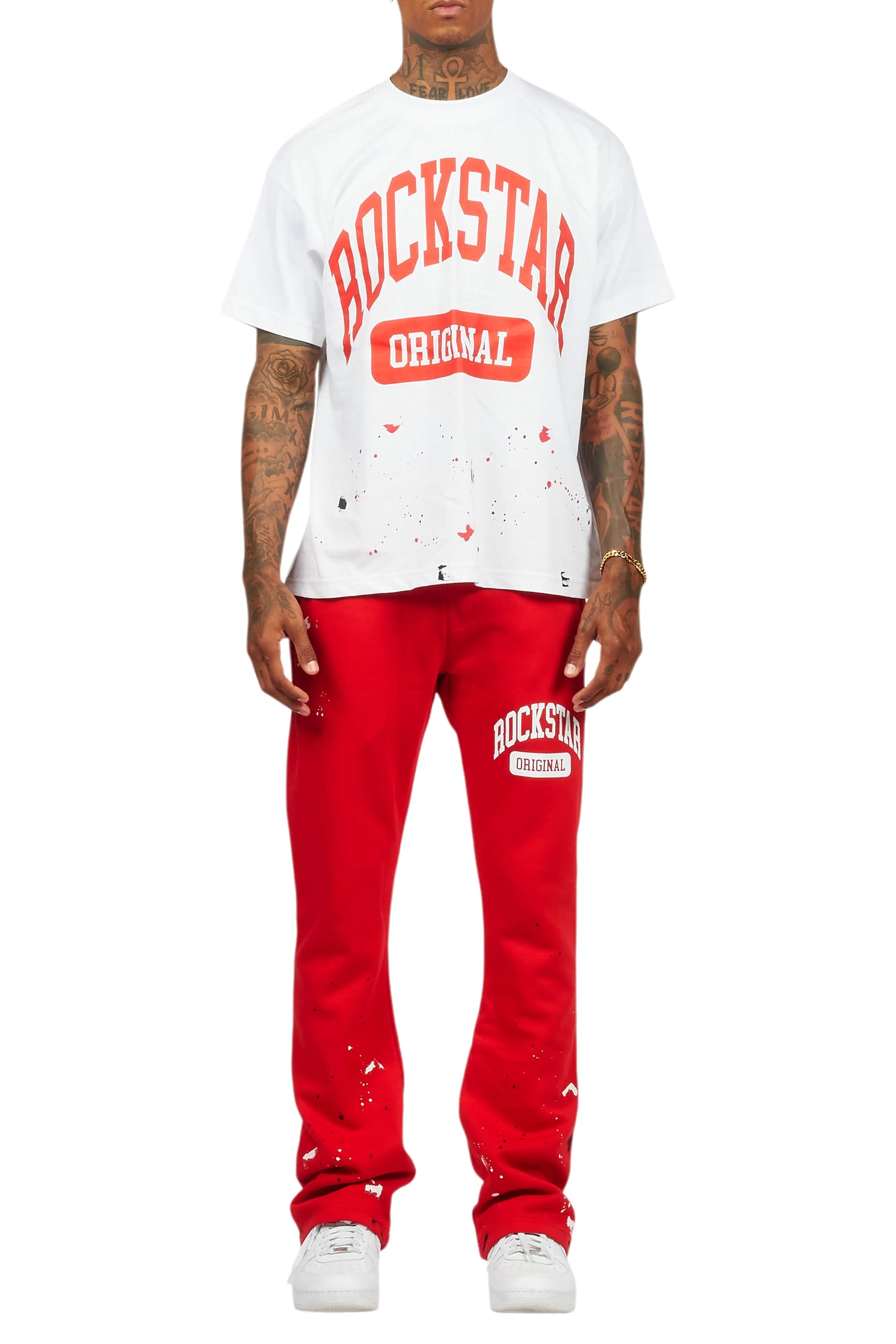 Rainer White/Red T-Shirt/Stacked Track Pant Set