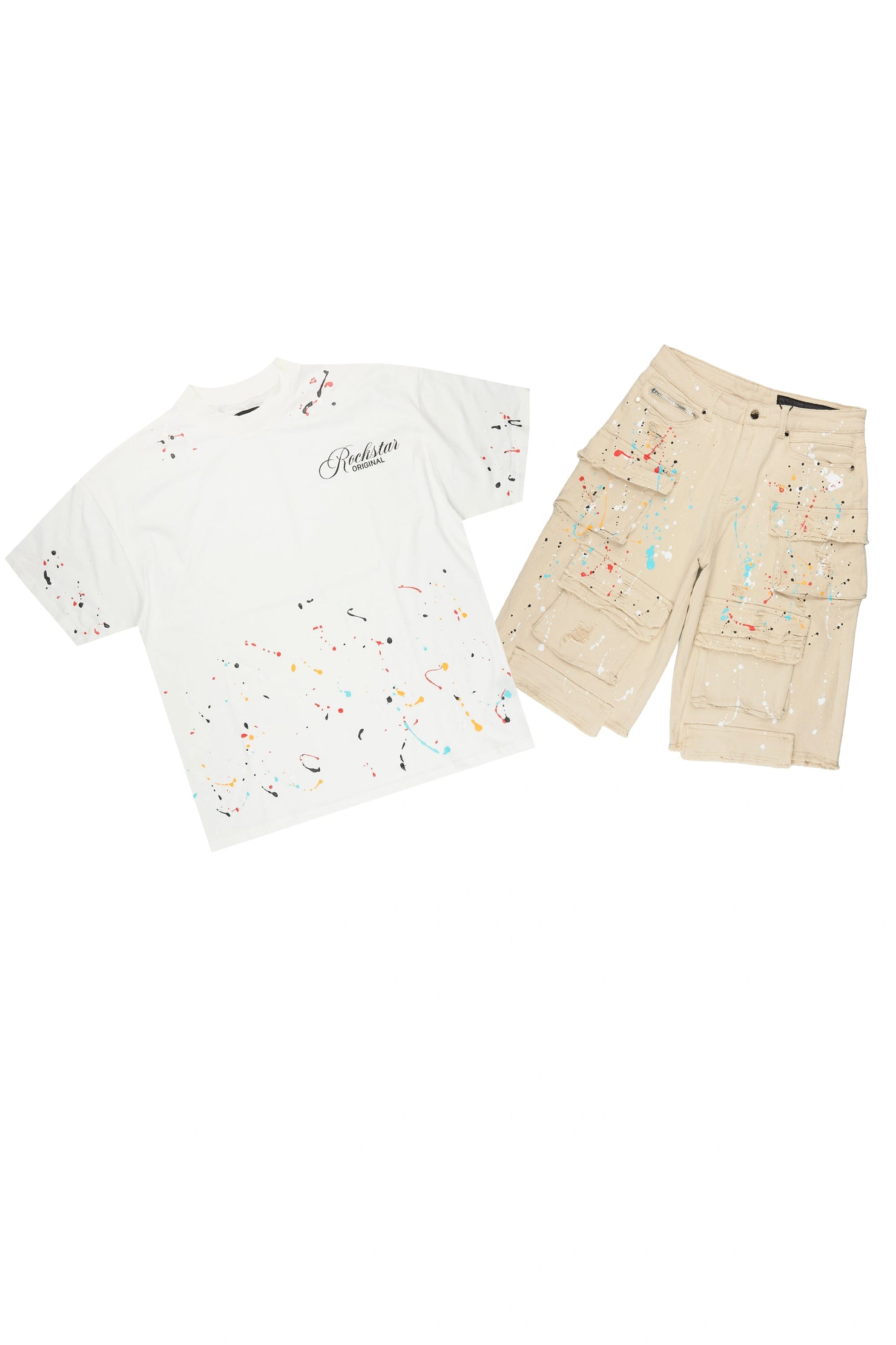 Bunt Beige Graphic T-Shirt Jort Set