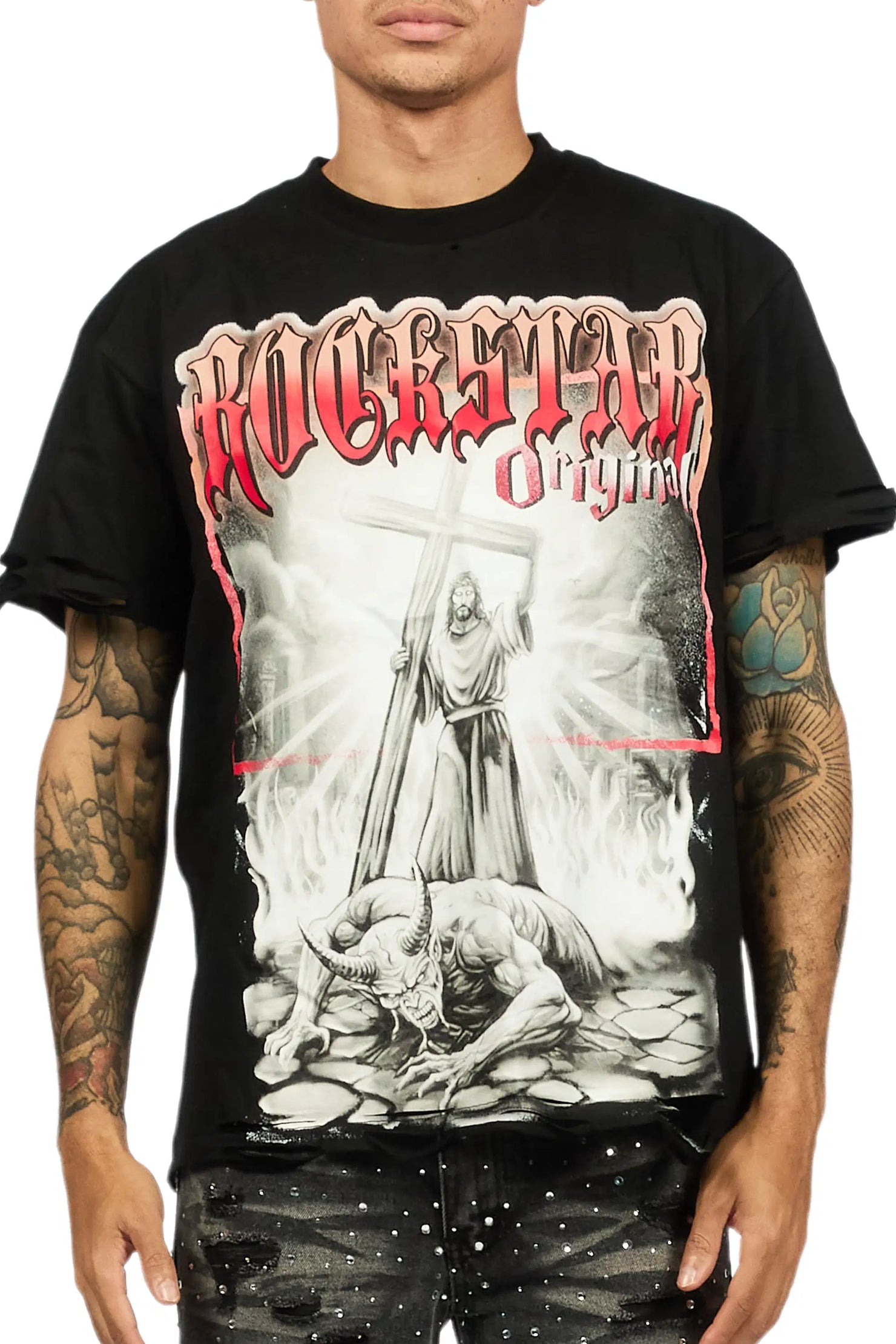 Renzo Black Oversized Graphic T-Shirt