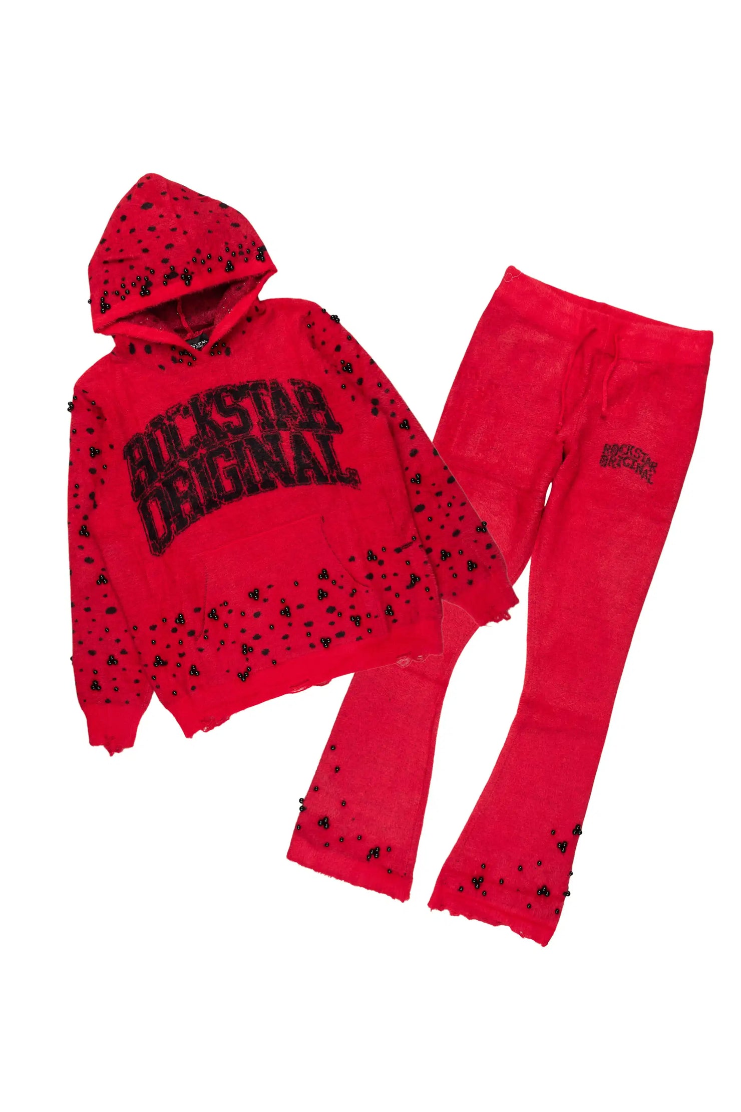 Peril Red Pearl Stone Hoodie Stacked Flare Track Set