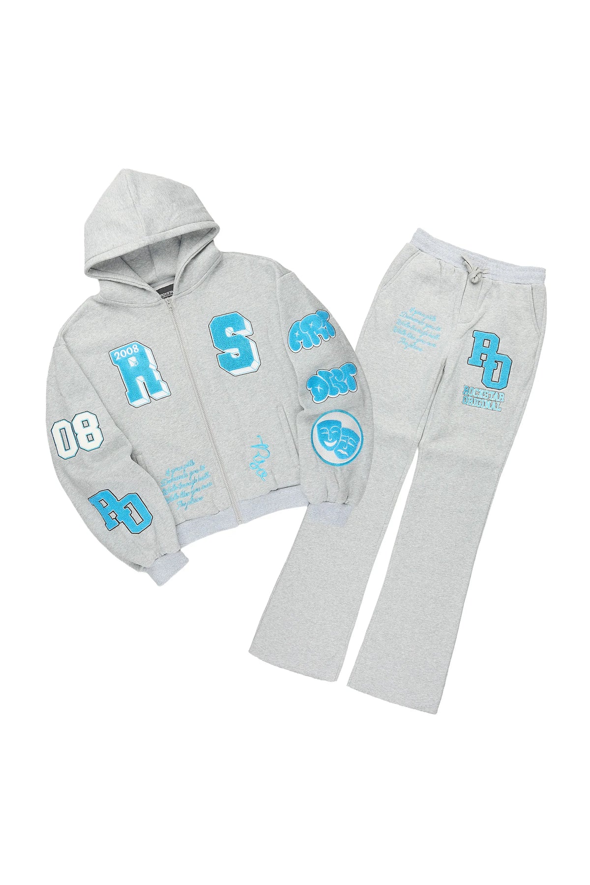Boys Leslaw Royal Blue/Heather Grey Stacked Flare Hoodie Track Set