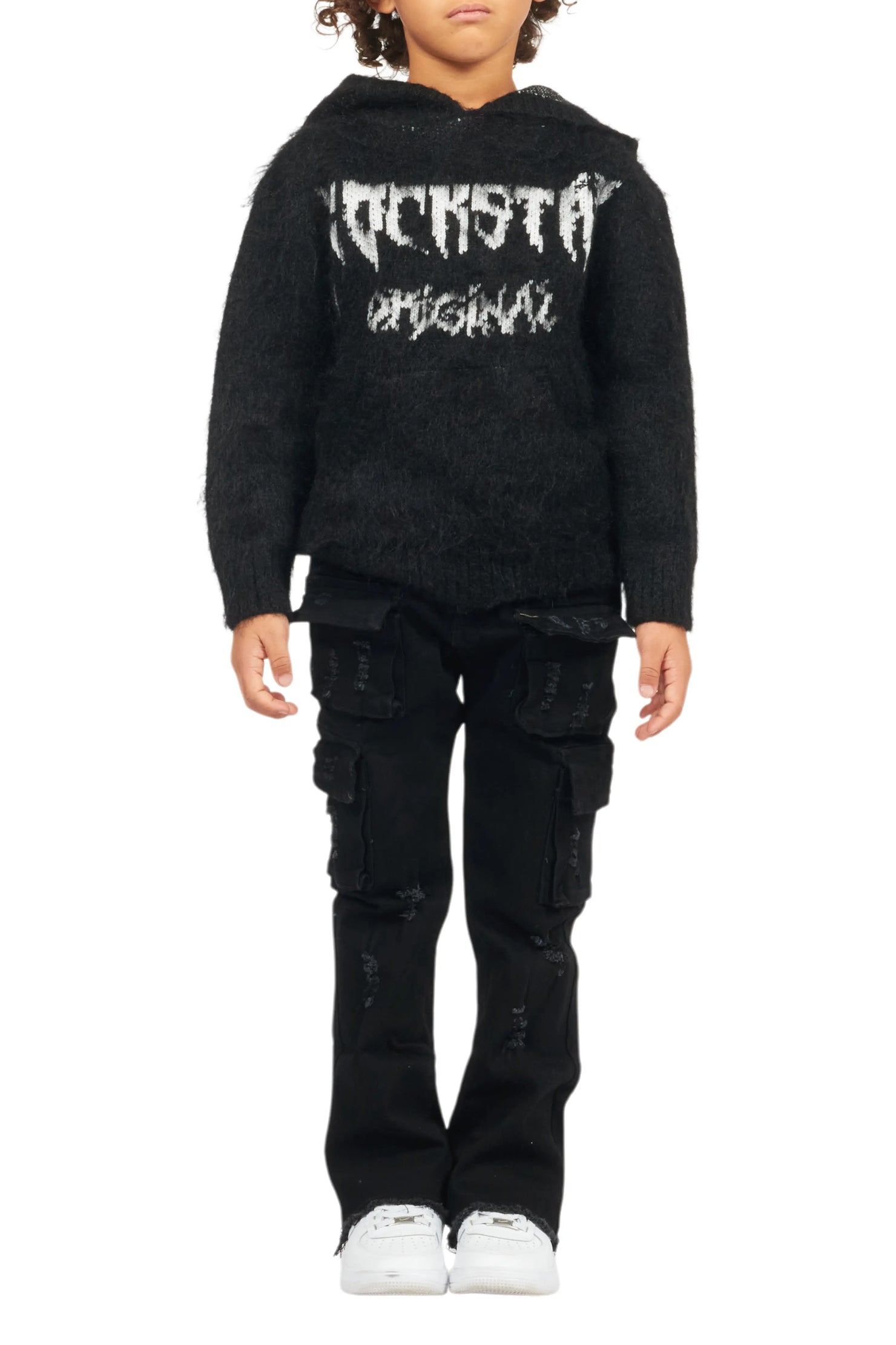 Boys Andros Black Graphic Knit Hoodie