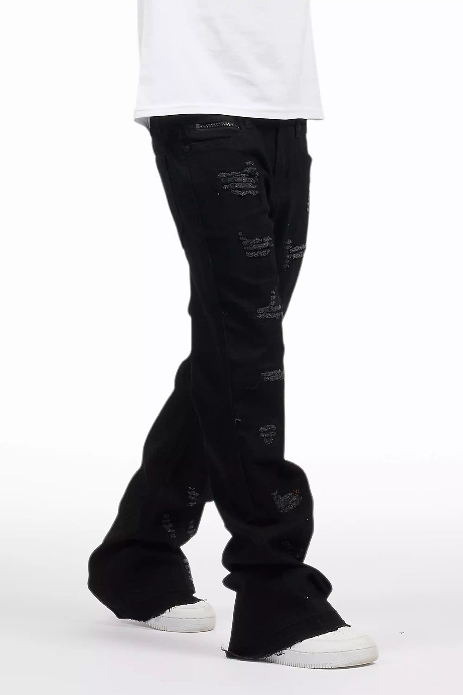 Boys Holibert Jet Black Stacked Flare Jean