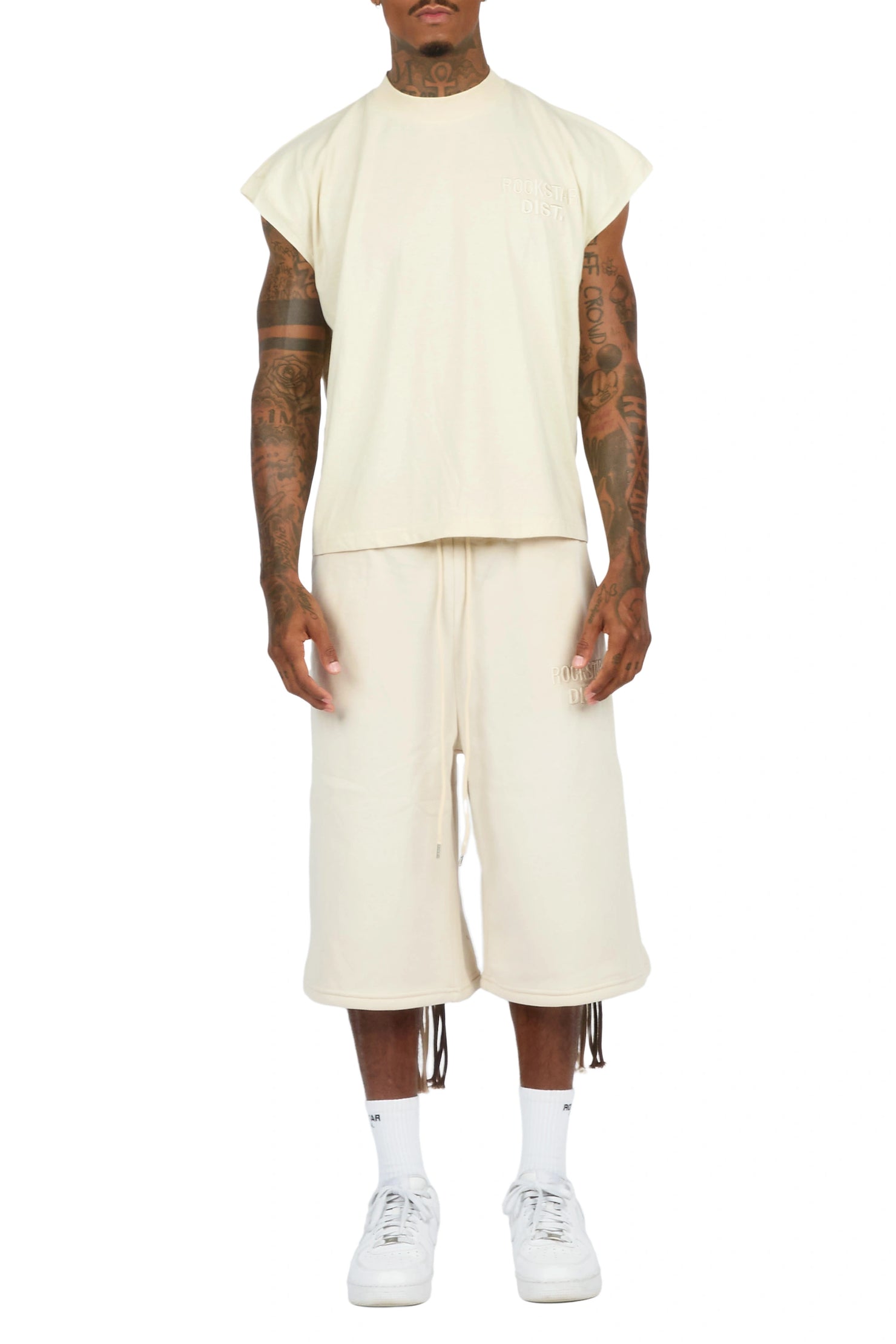 Jolan Beige Cut Sleeve T-Shirt/Jort Set