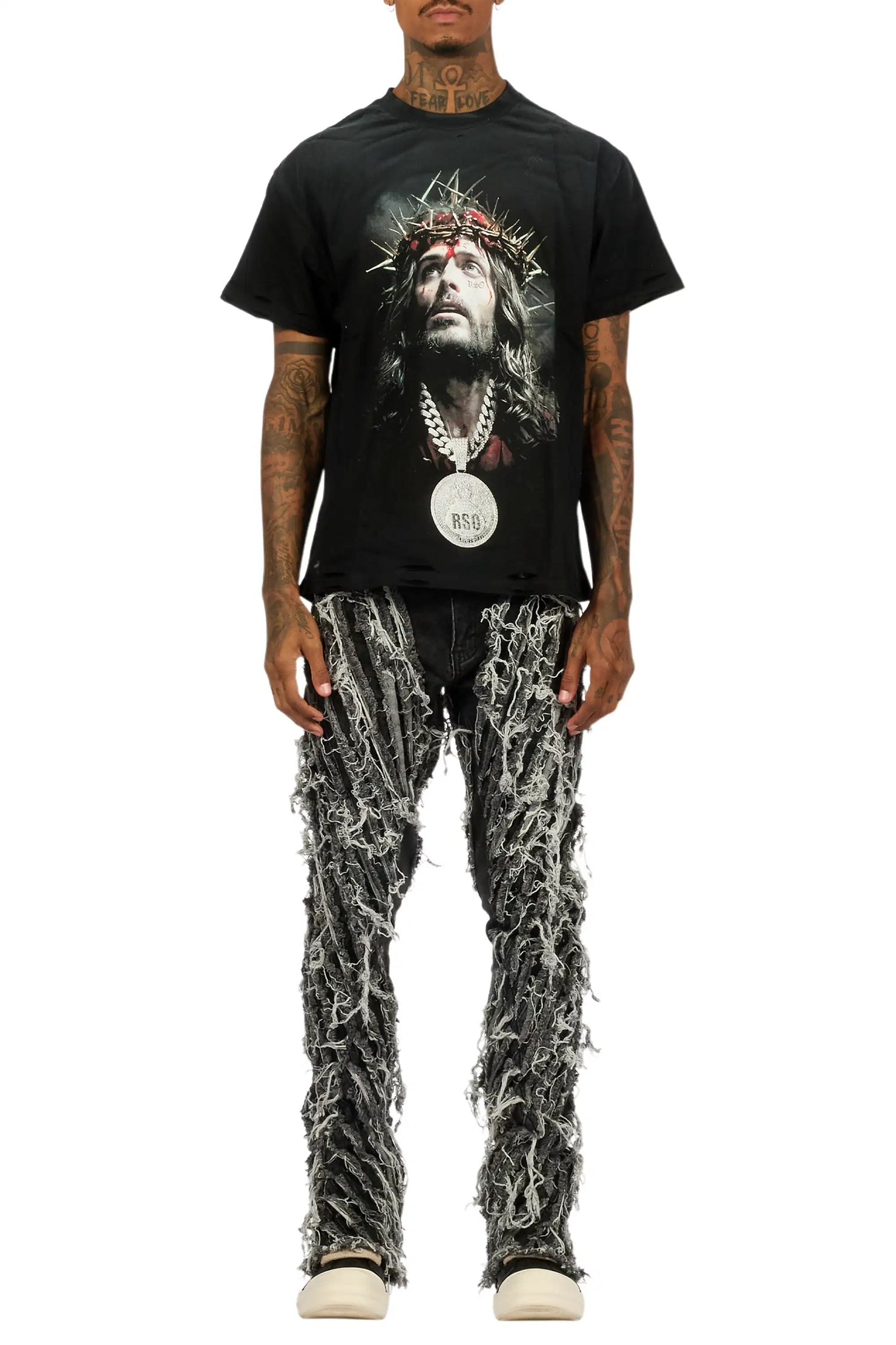 Amina Black Oversized T-Shirt/Stacked Flare Jean Bundle