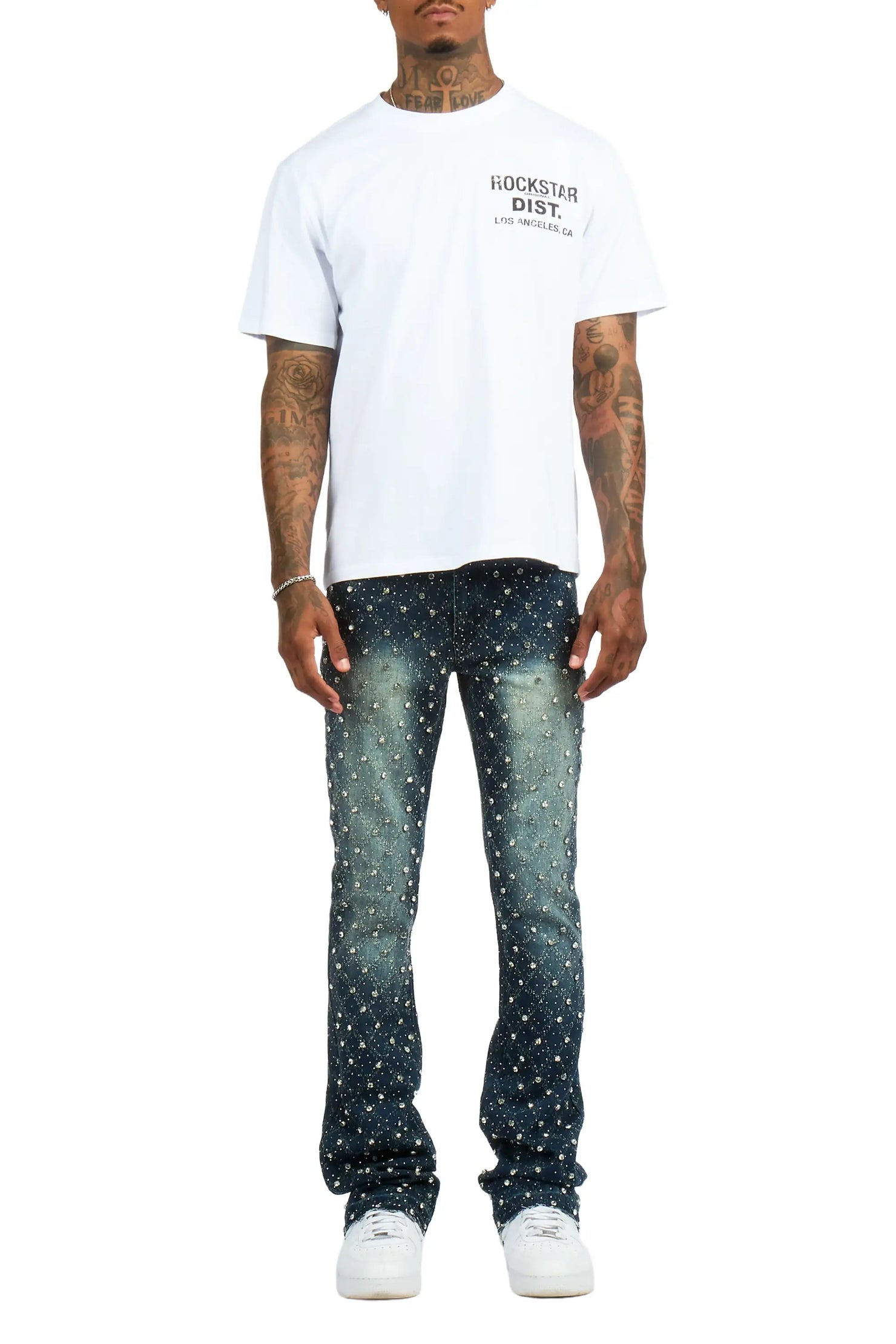 Glit Dark Wash Rhinestone Stacked Flare Jean