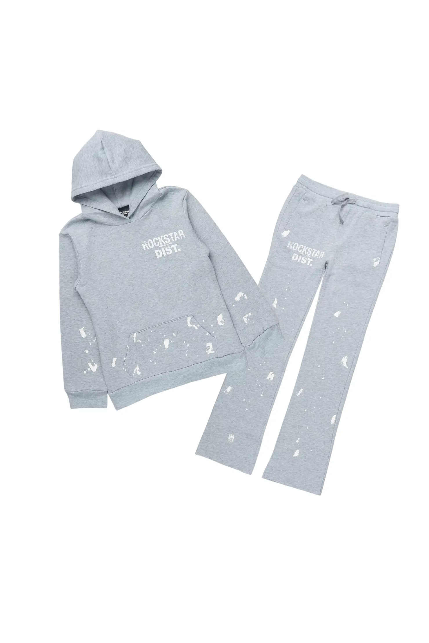 Boys Raffer 4.0 Grey/White Hoodie/Stacked Flare Track Set