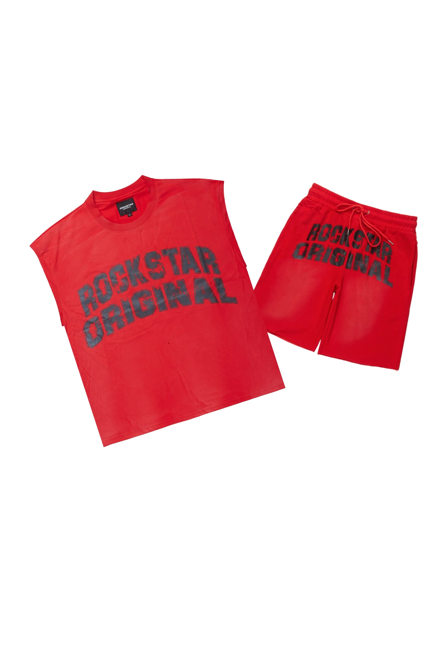 Tumo Red Cut Sleeve Crop Boxy Tee Short Set