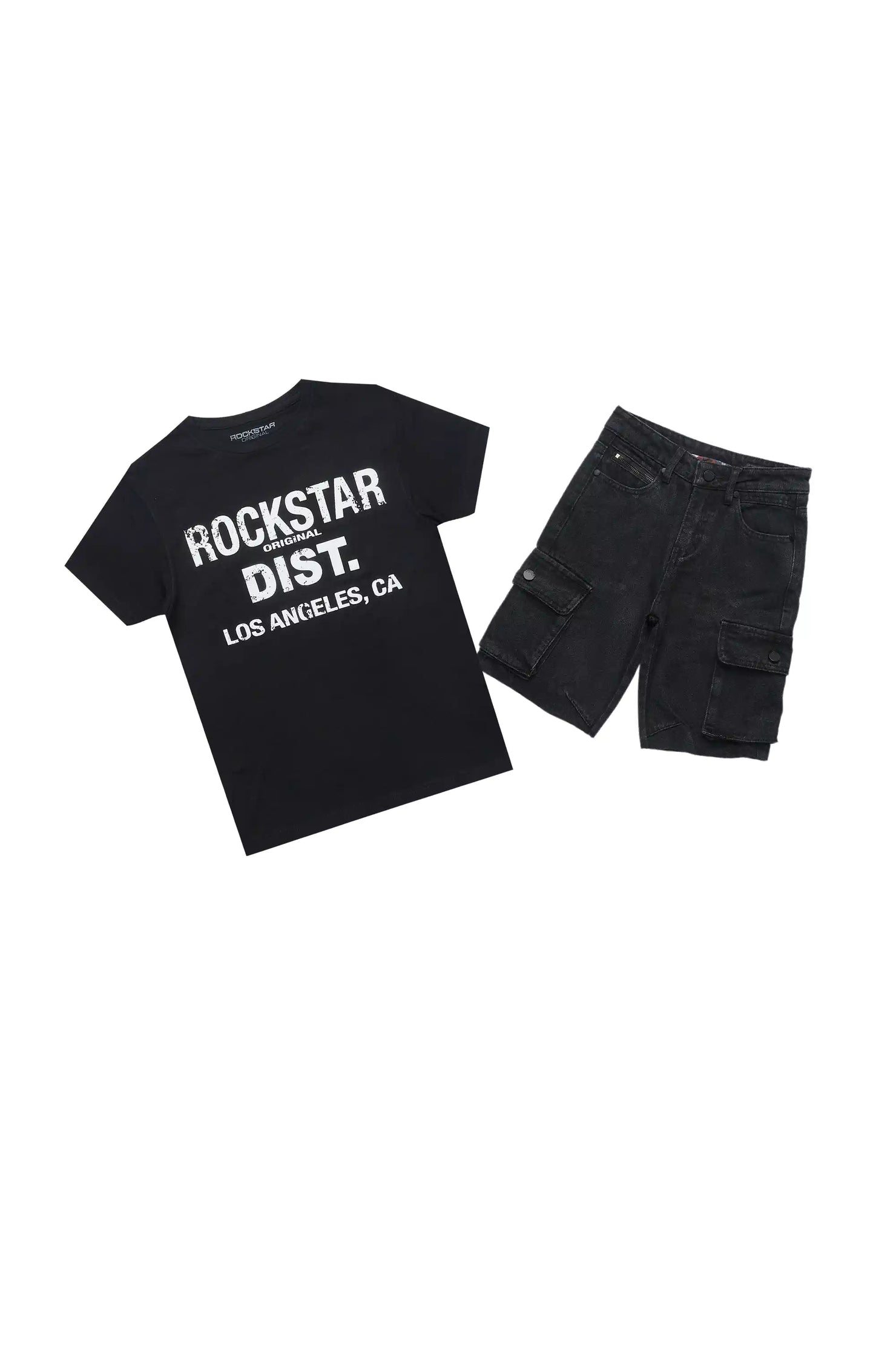 Boys Koen Black T-Shirt/Denim Short Set