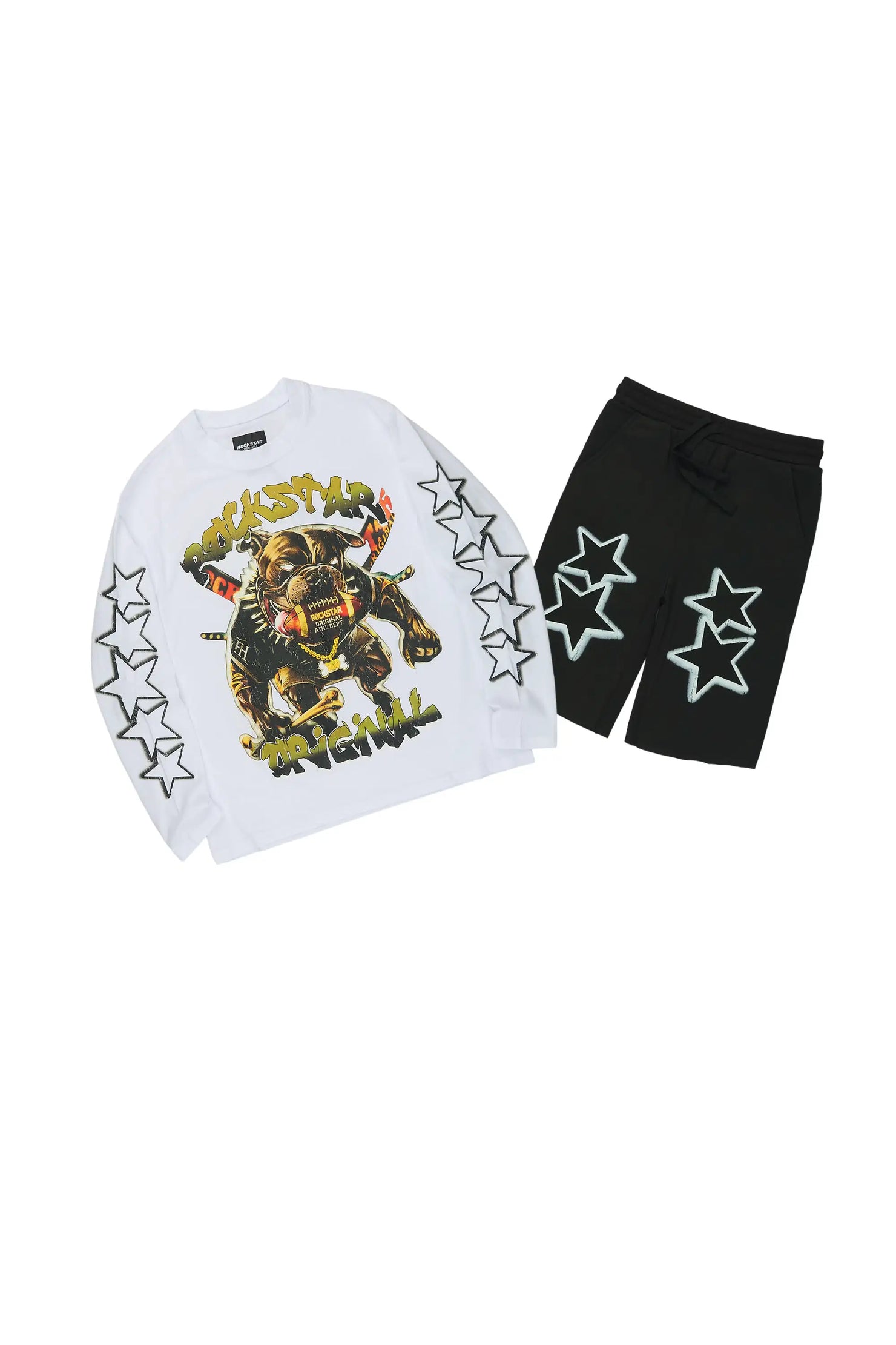 Boys Brayix White/Black L/S T-Shirt Short Set