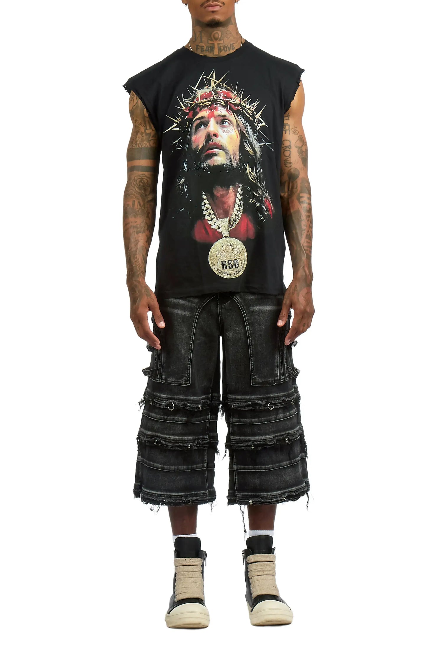 Amina 2.0 Black/Black Oversized Graphic T-shirt & Fotis Jort Set