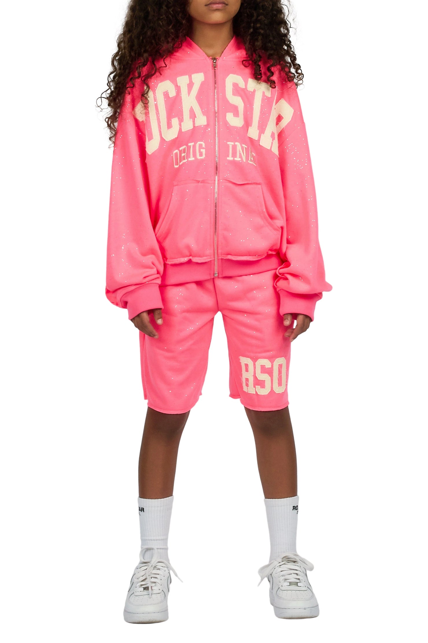 Girls Akilana Pink Hoodie Double Waisted Short Set