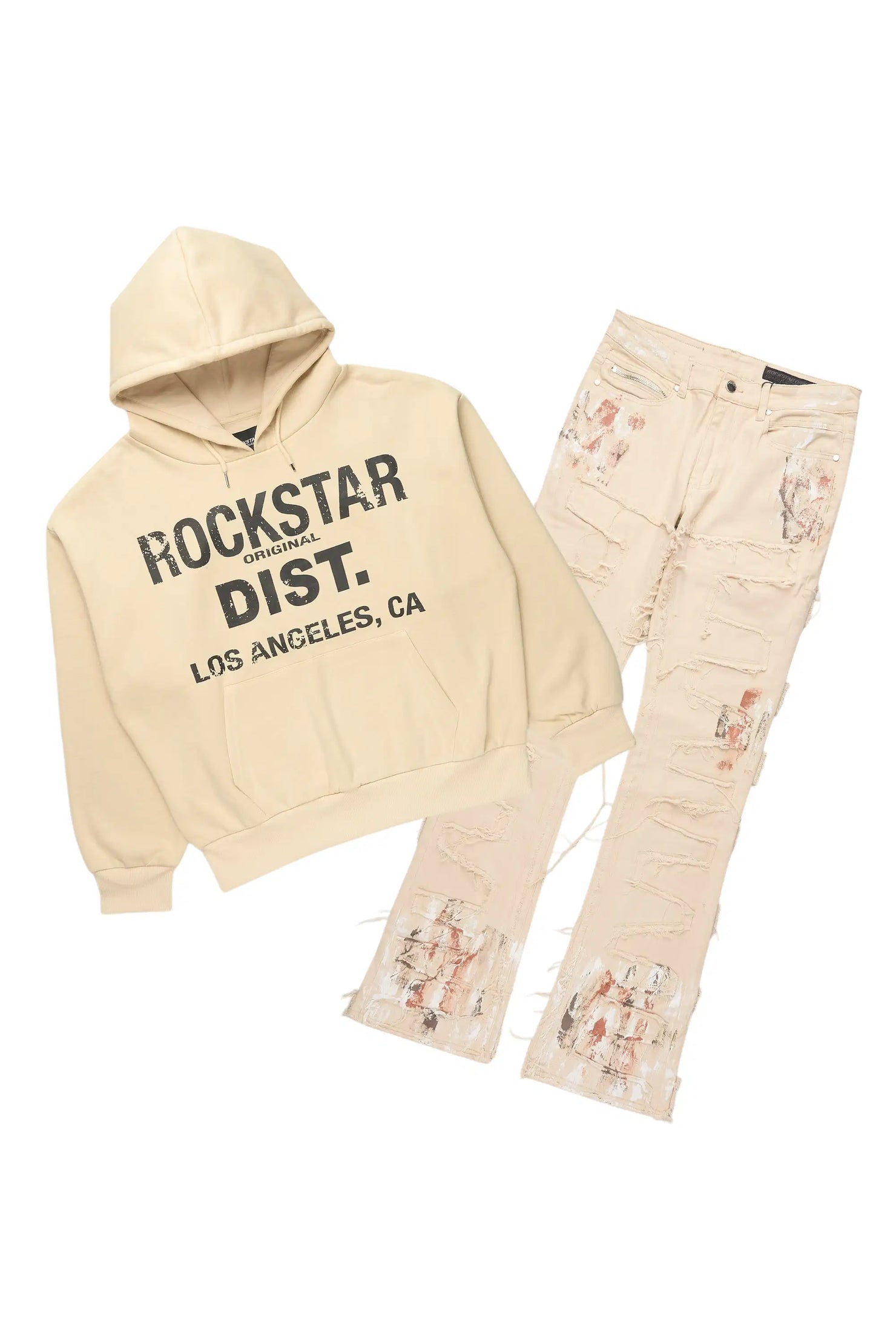 Saxon Beige/Beige Hoodie/Stacked Flare Jean Set