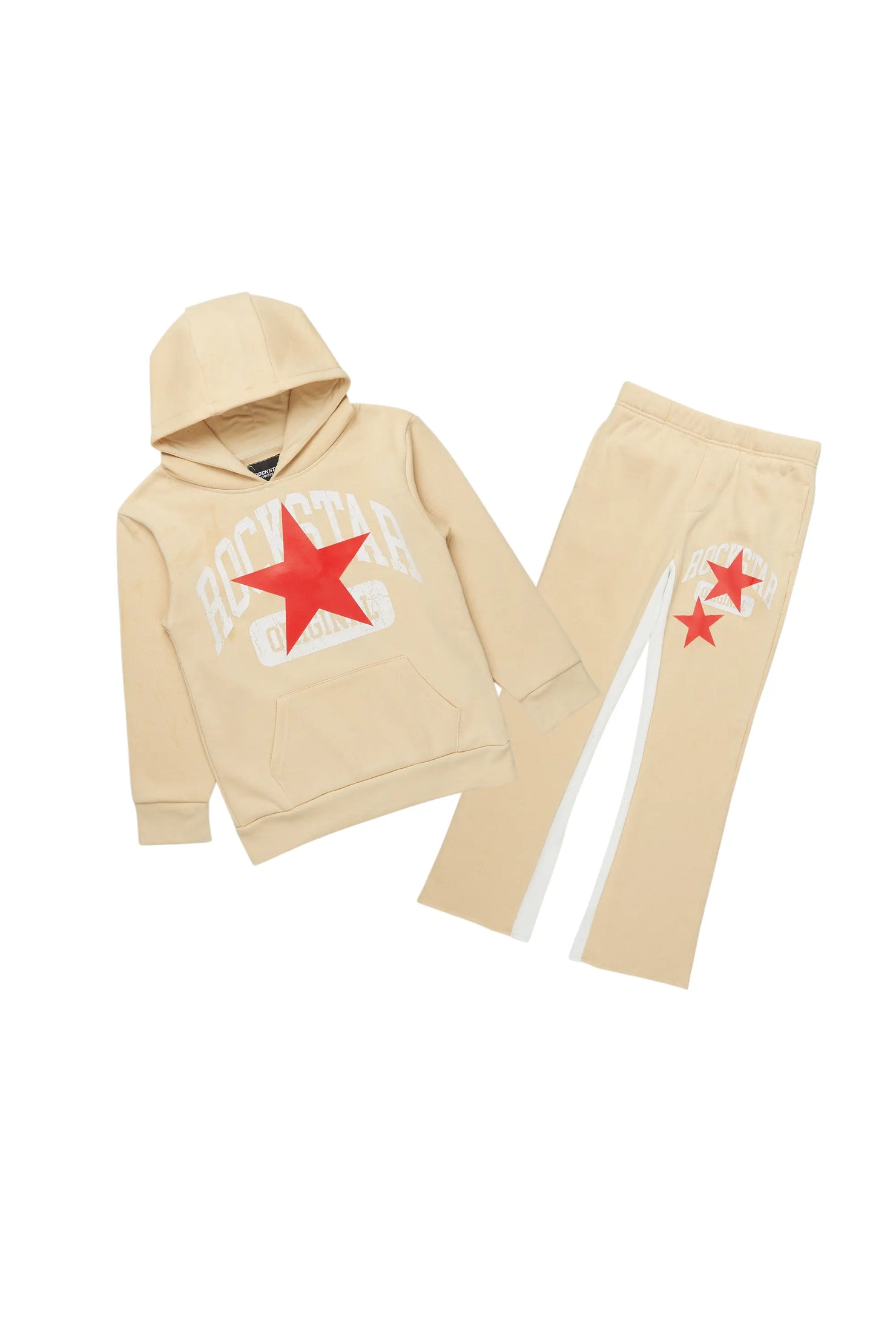 Boys States Beige Stacked Hoodie Track Set