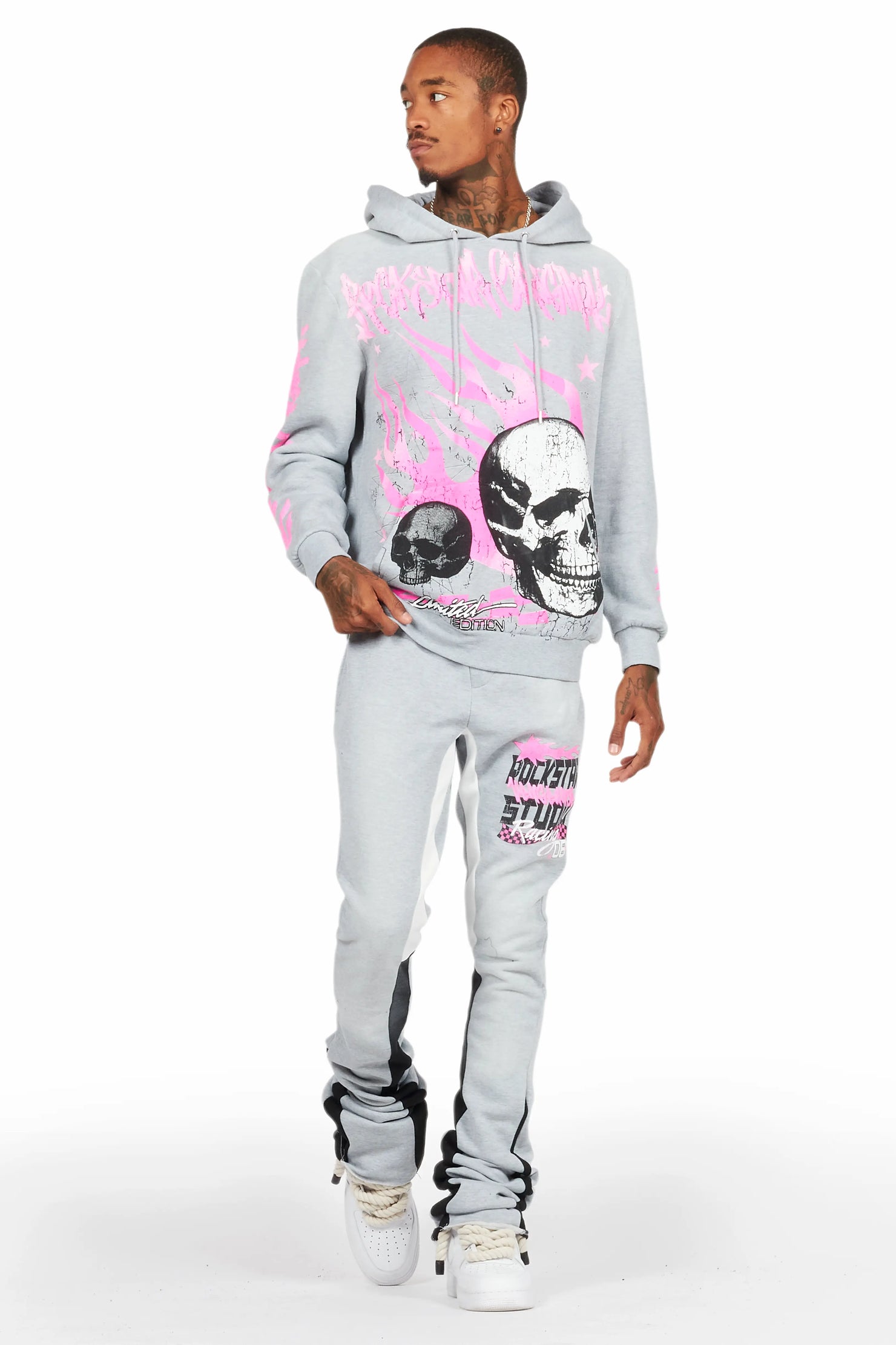 Anneso Heather Grey Super Stacked Hoodie Track Set