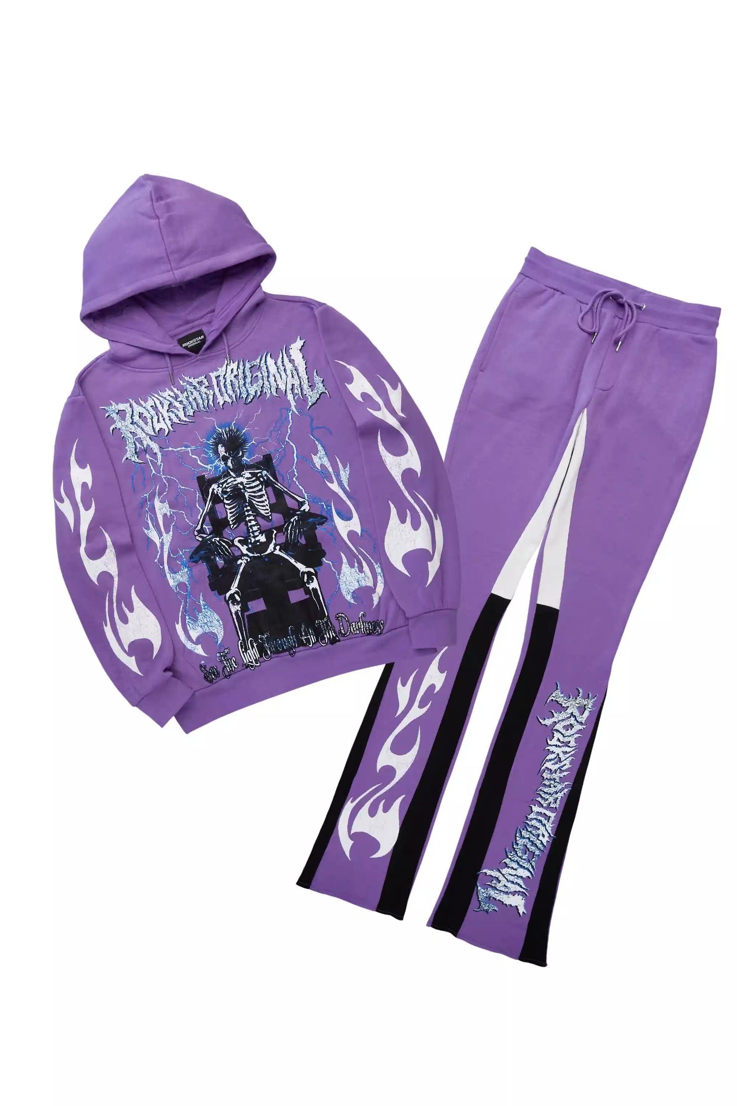 Deathrow Purple/White Hoodie/Stacked Track Pant Set