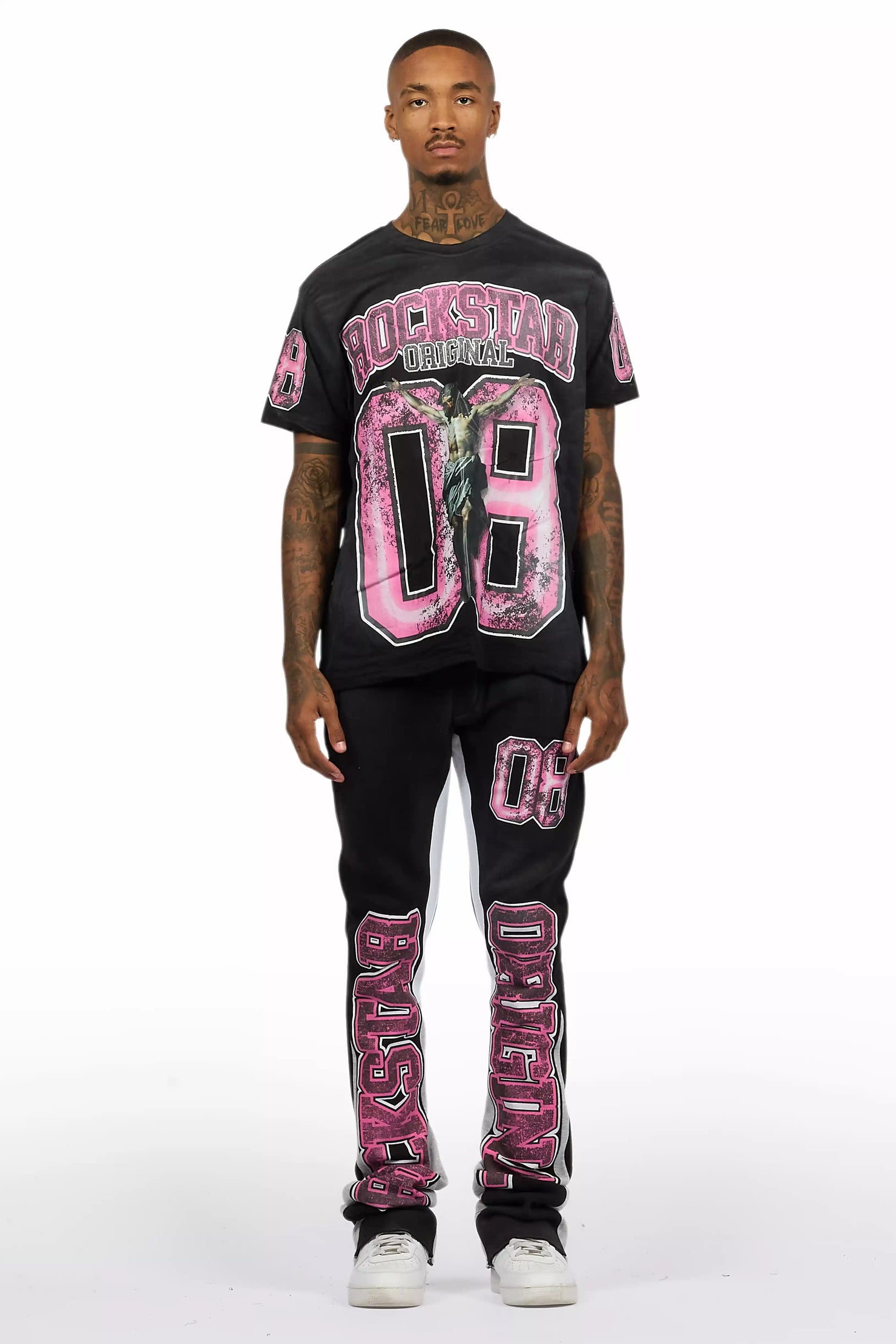 Fields Black/Pink T-Shirt/Stacked Flare Track Set