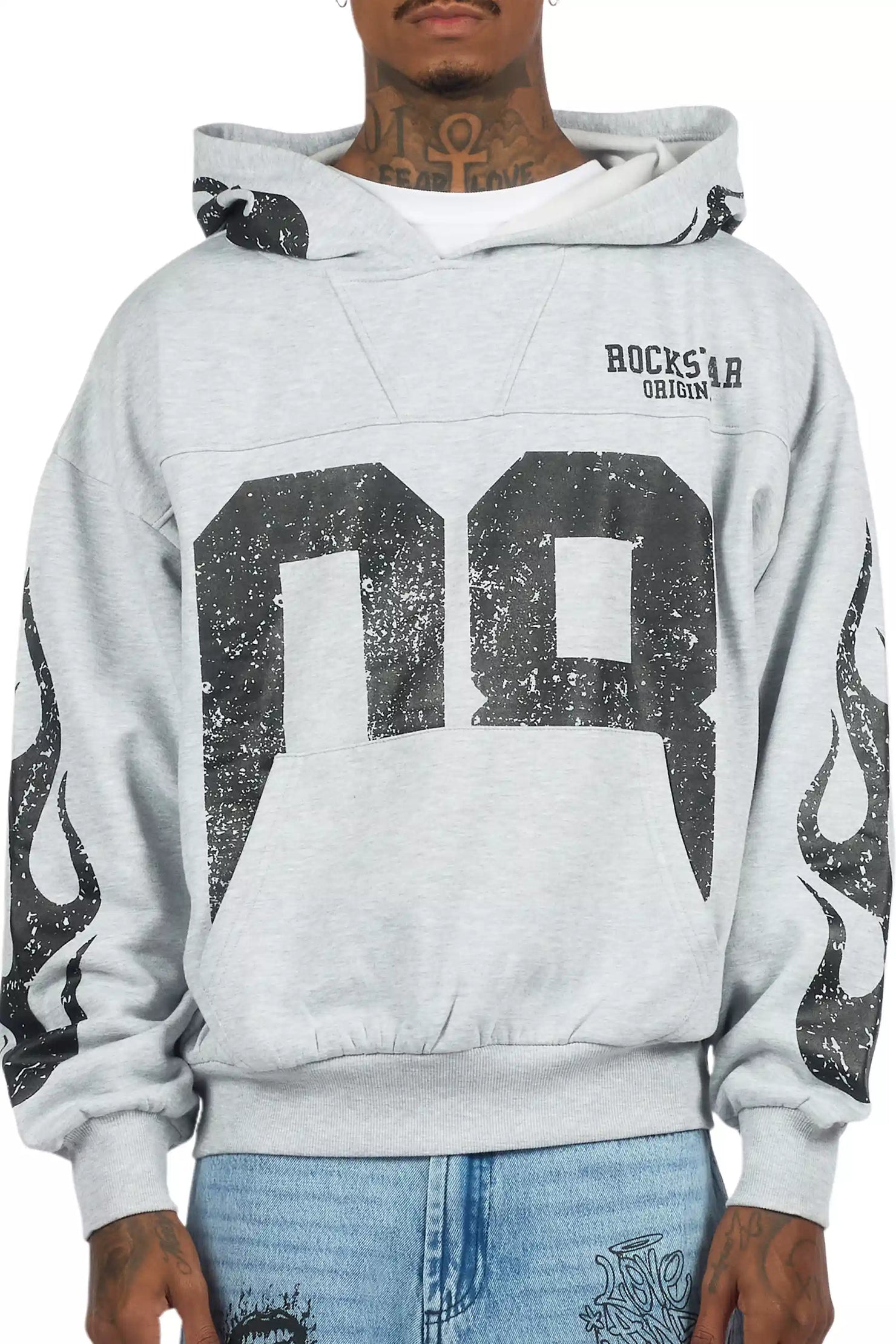 Aubin Heather Grey Boxy Crop Hoodie