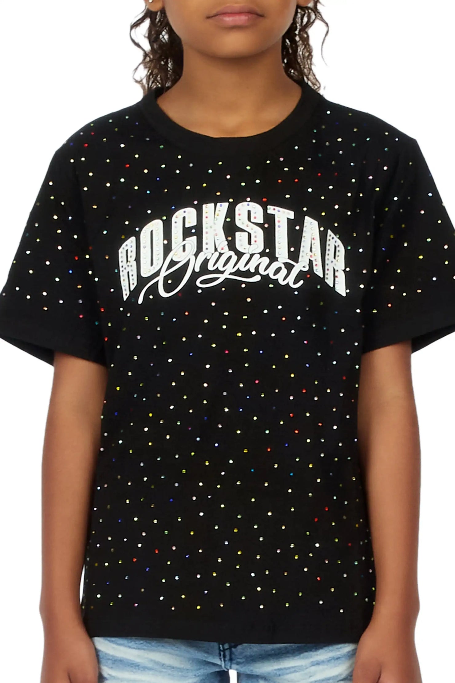 Girls Franchesca Black Rhinestone T-Shirt