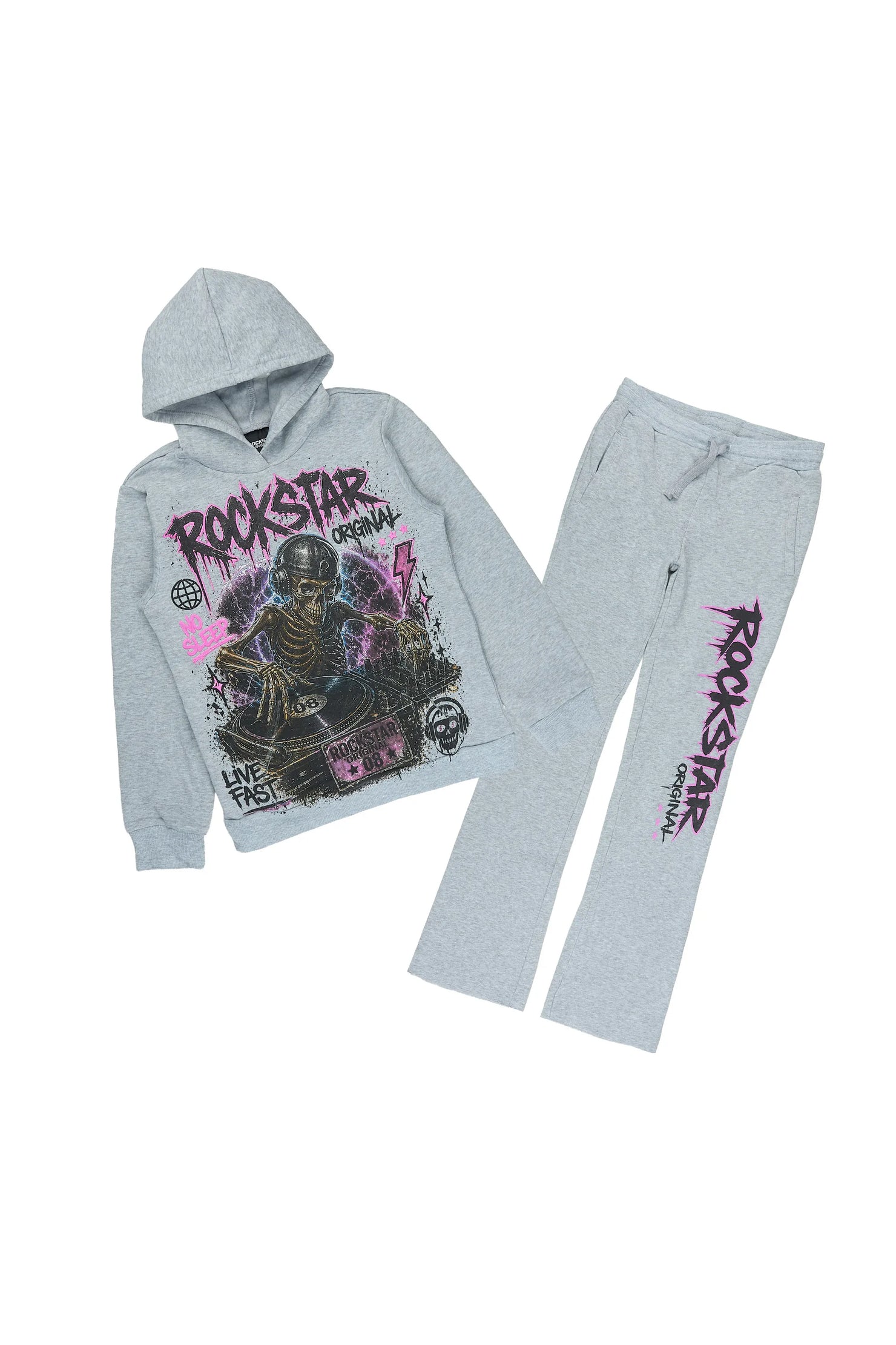 Boys Lance Heather Grey Stacked Hoodie Track Set