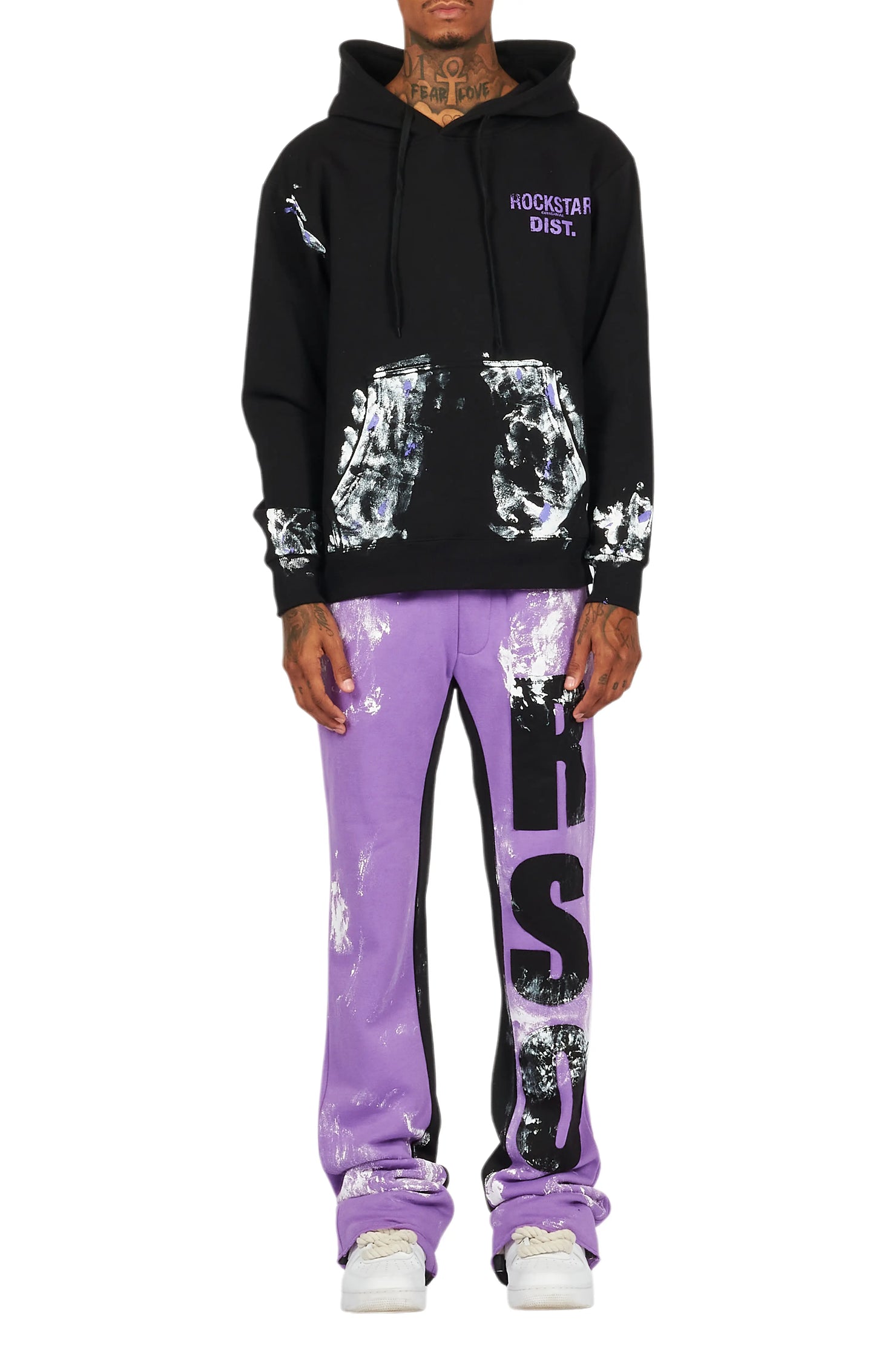 Mattox Black/Purple Hoodie/Baggy Stacked Flare Pant Set