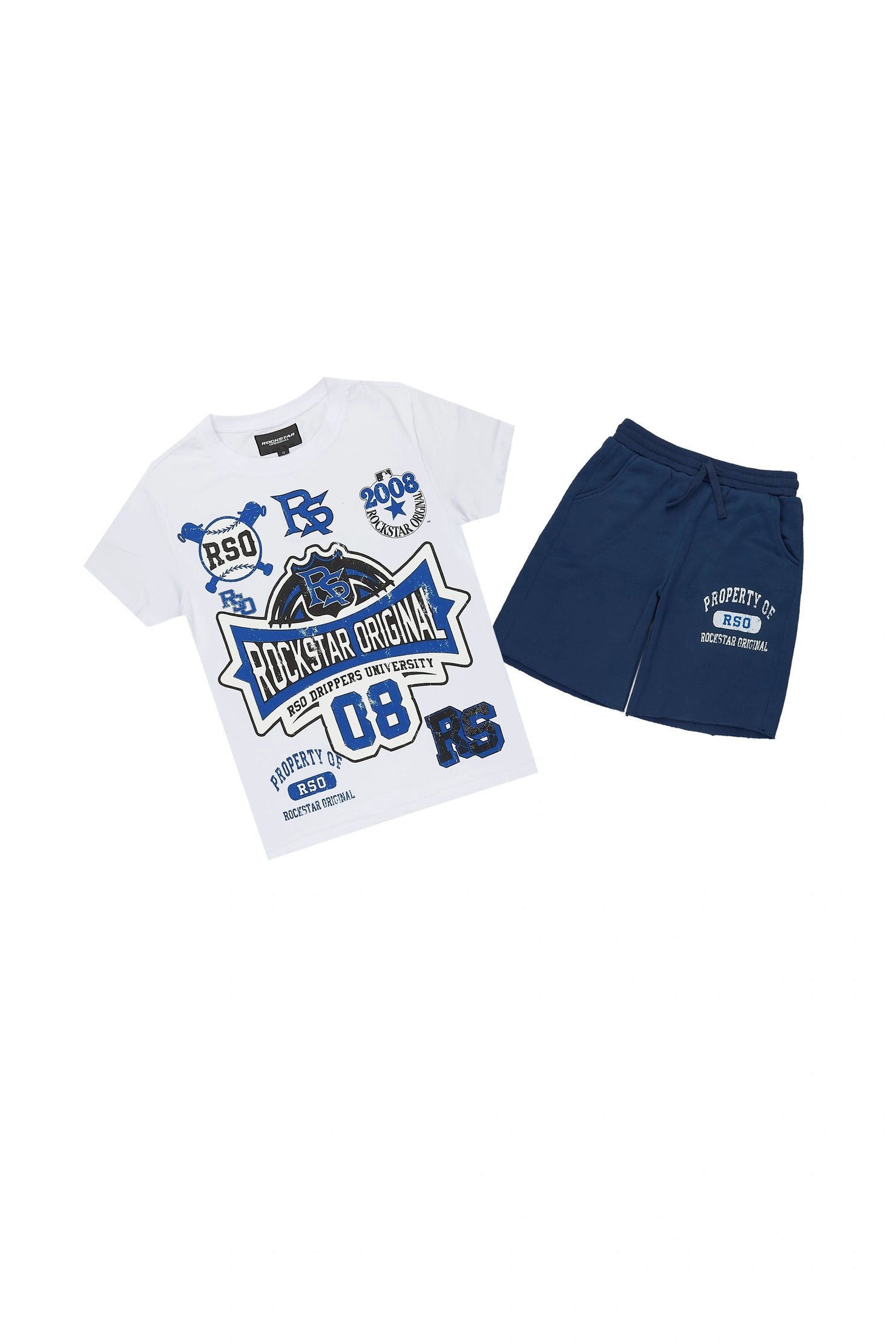 Boys Mavrix White/Navy T-Shirt Short Set