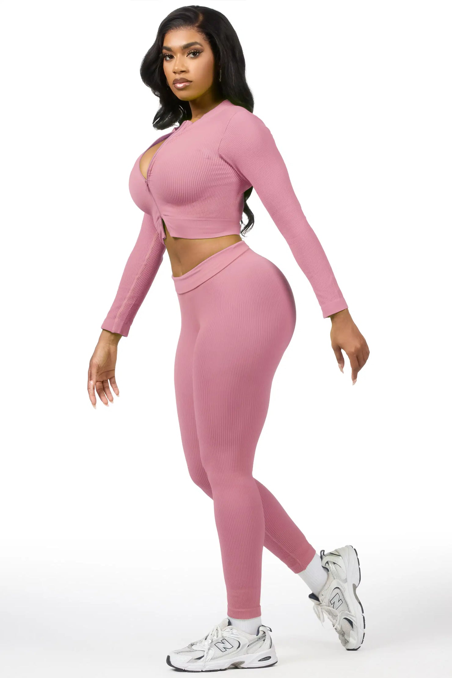 Sacorya Pink Zip Up Active Legging Set