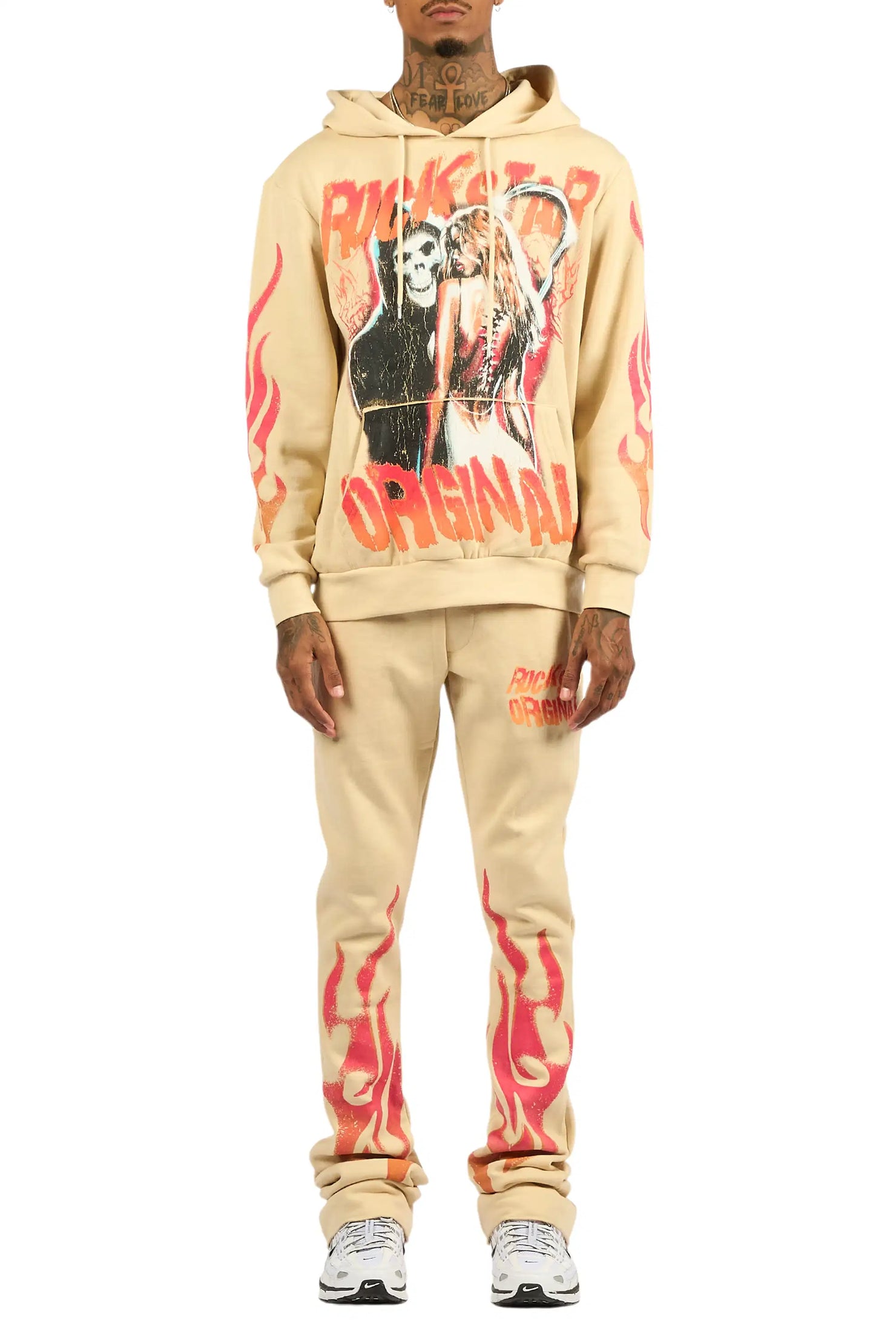 Zo Beige Hoodie/Stacked Pant Track Set