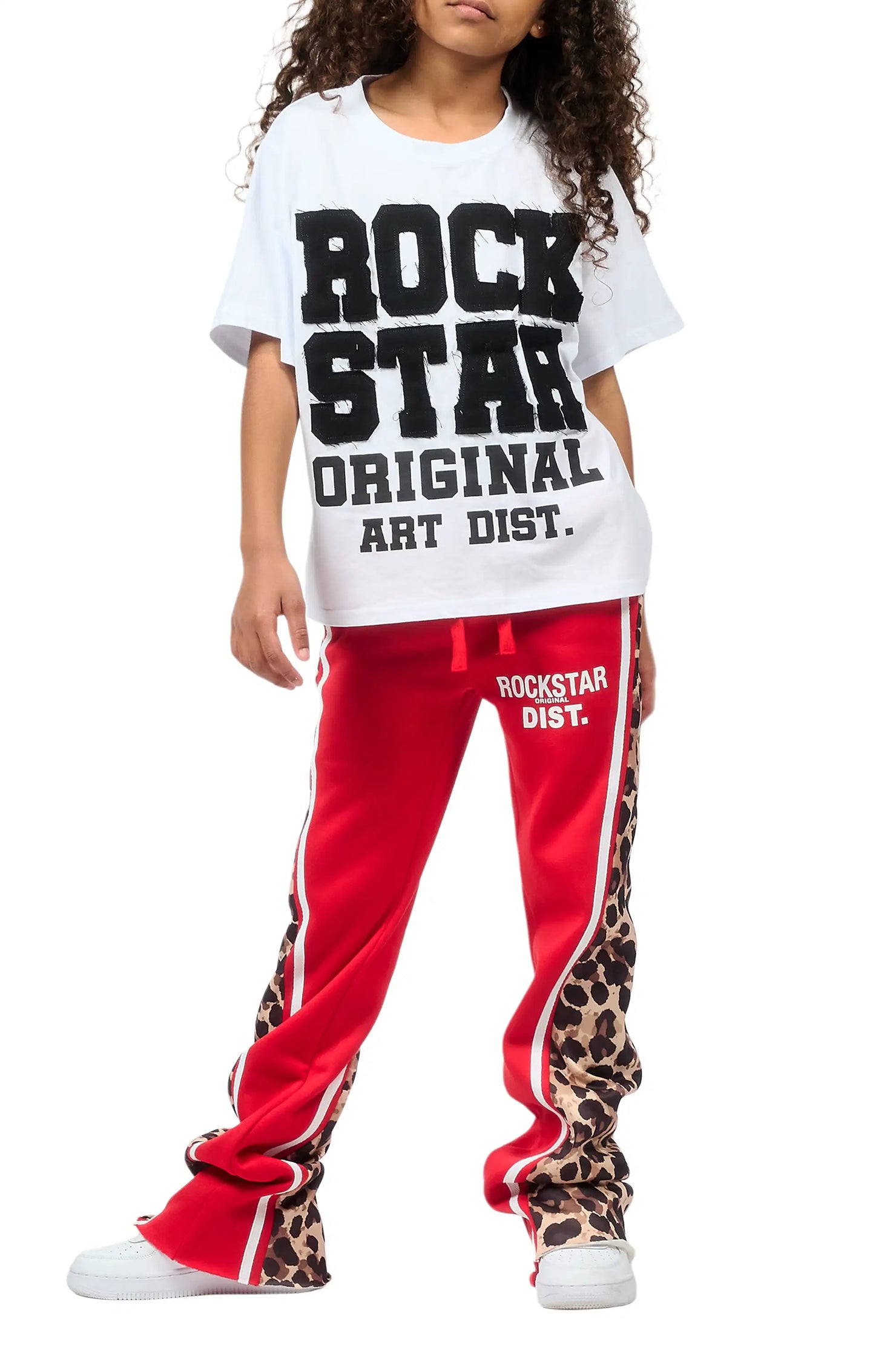 Girls Soana Red Stacked Track Pant