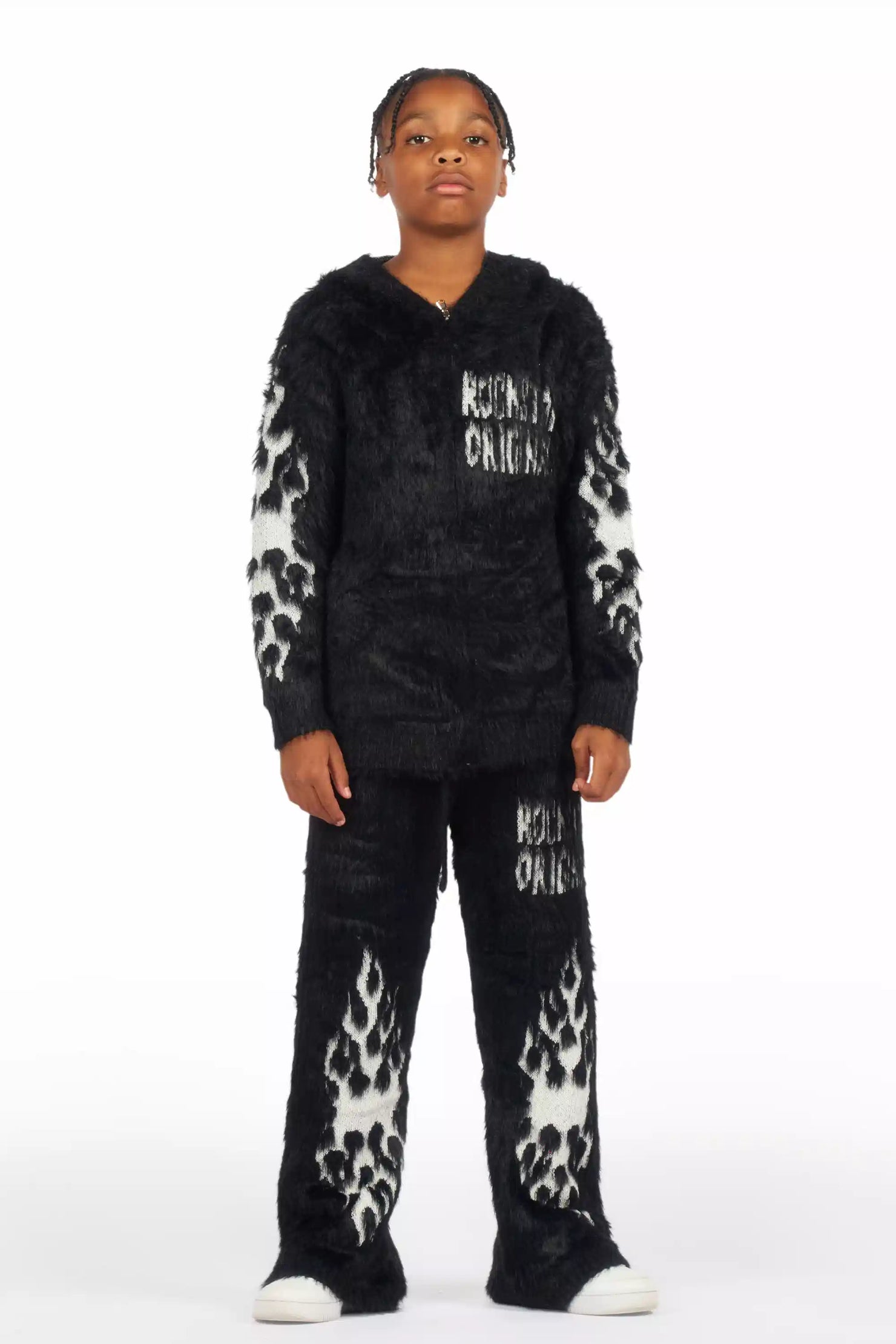 Boys Toshio Black Stacked Flare Knitted Mohair Track Set